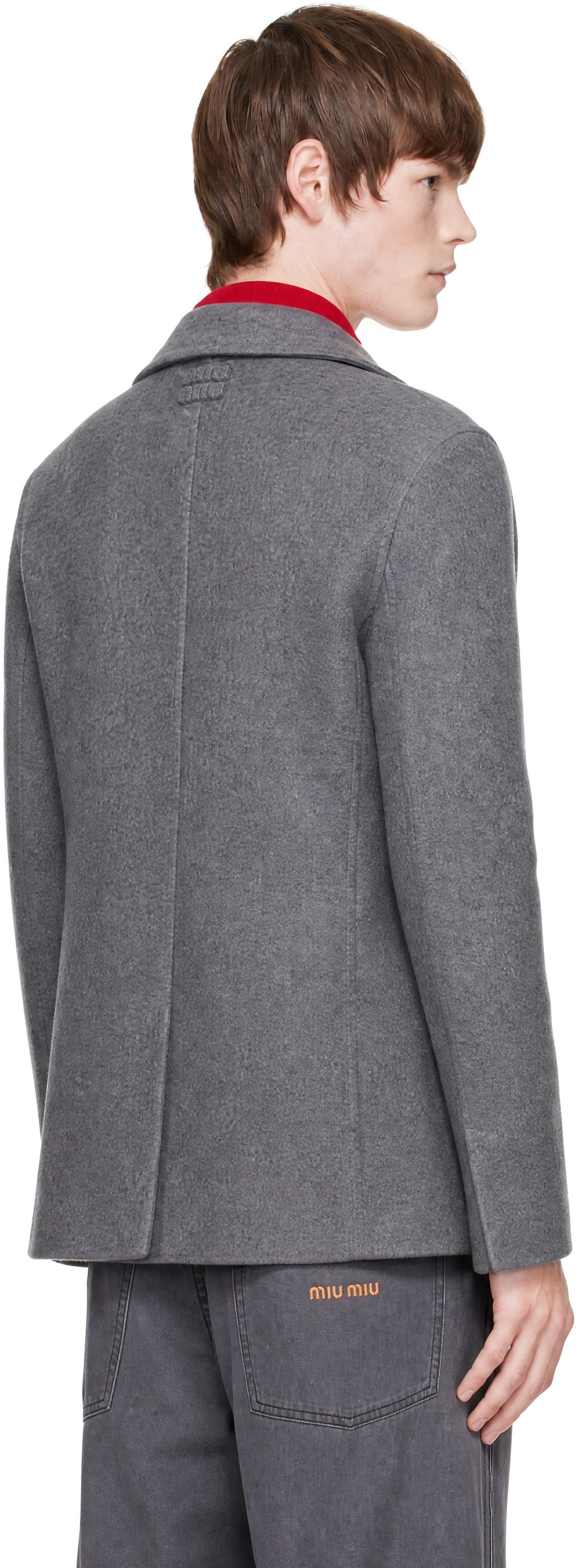 Miu Miu - Gray Single-Breasted Double Wool Blazer
