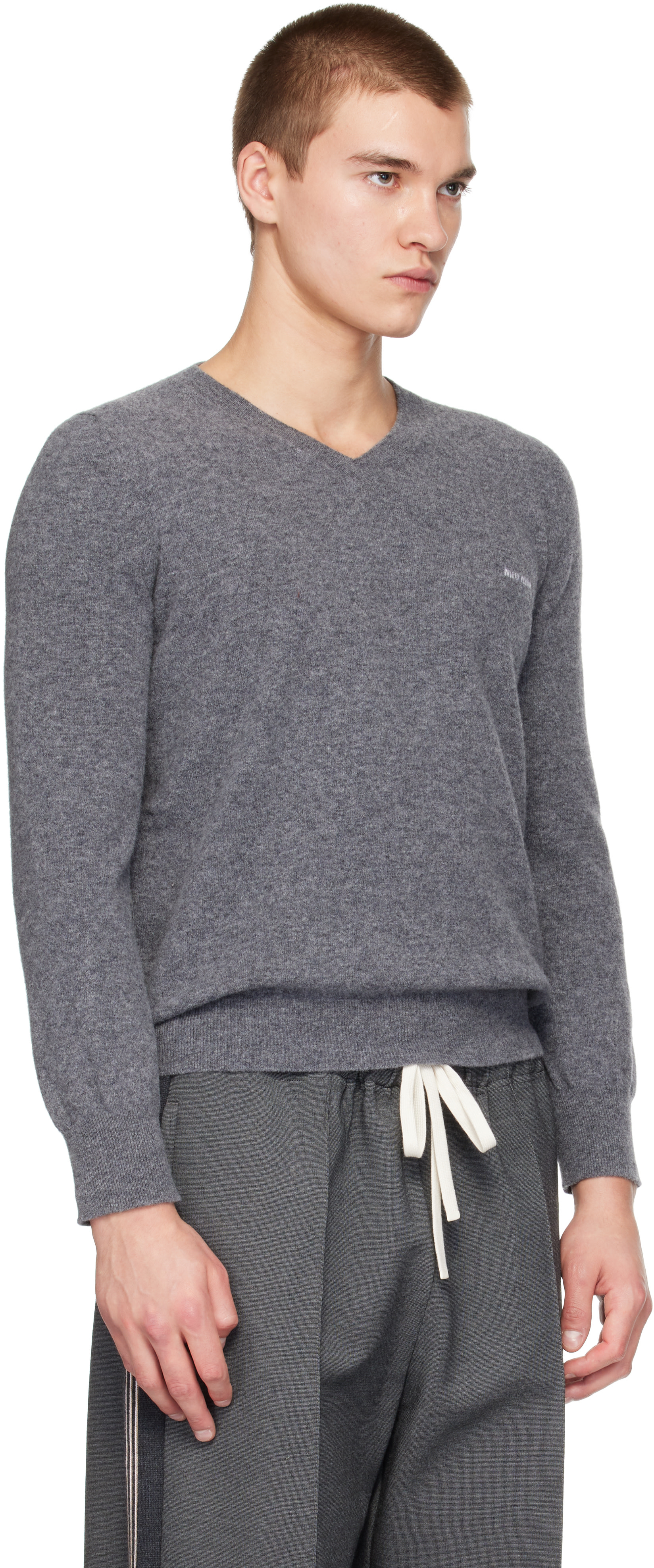 Miu Miu - Gray V-Neck Wool Sweater