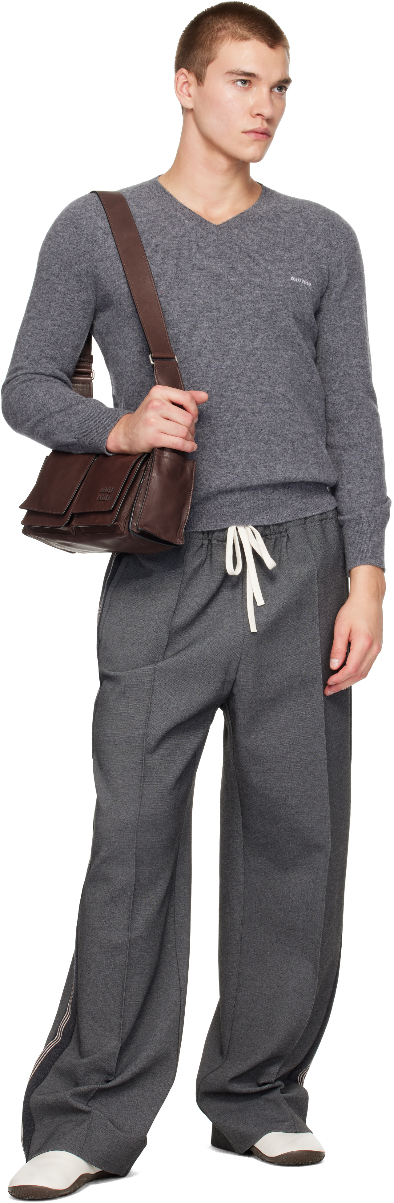 Miu Miu - Gray V-Neck Wool Sweater