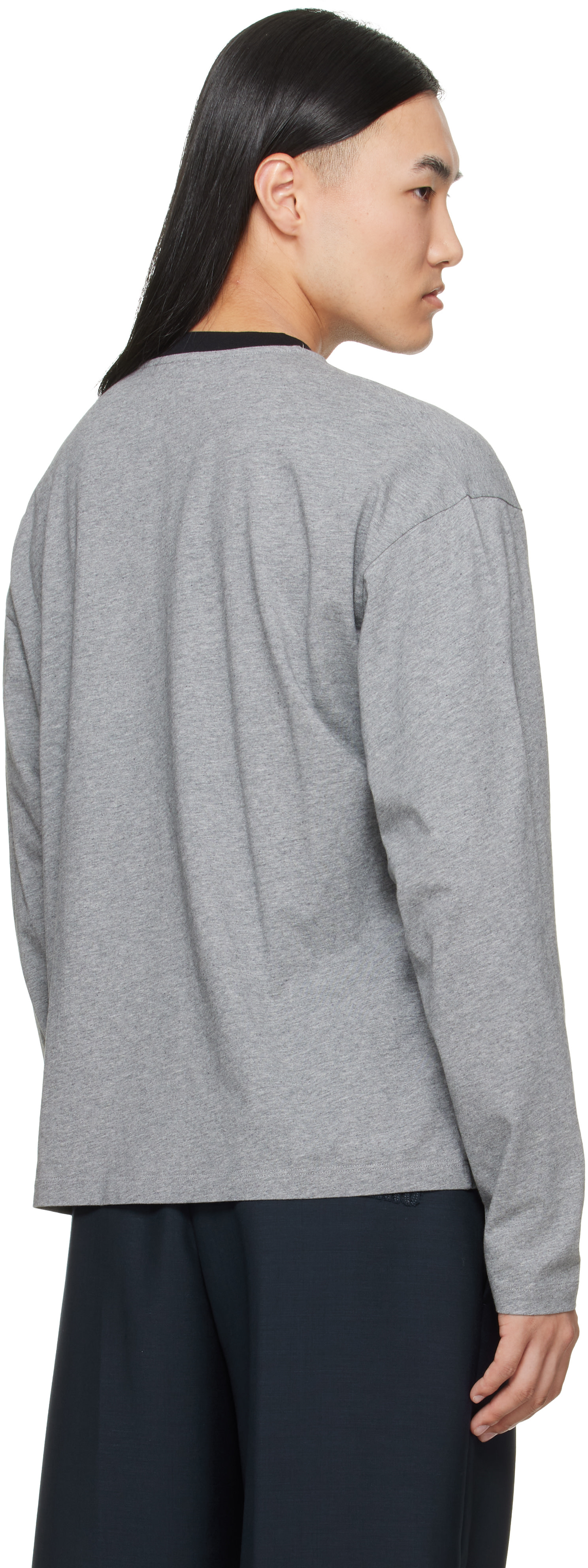 miumiu グレー 長袖TシャツジャージーTシャツカットソー　L Miu Miu: Gray Long Sleeved Cotton Jersey T-shirt | SSENSE Canada