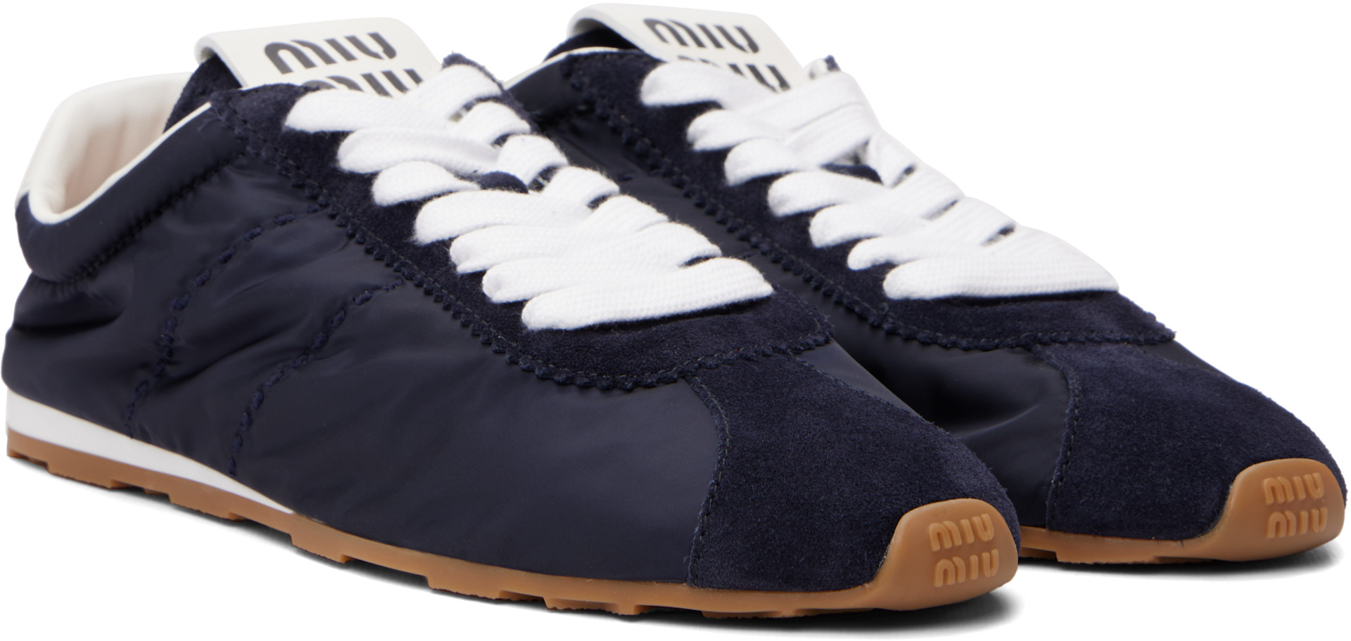 Miu Miu - Navy Plume Technical Fabric & Suede Sneakers