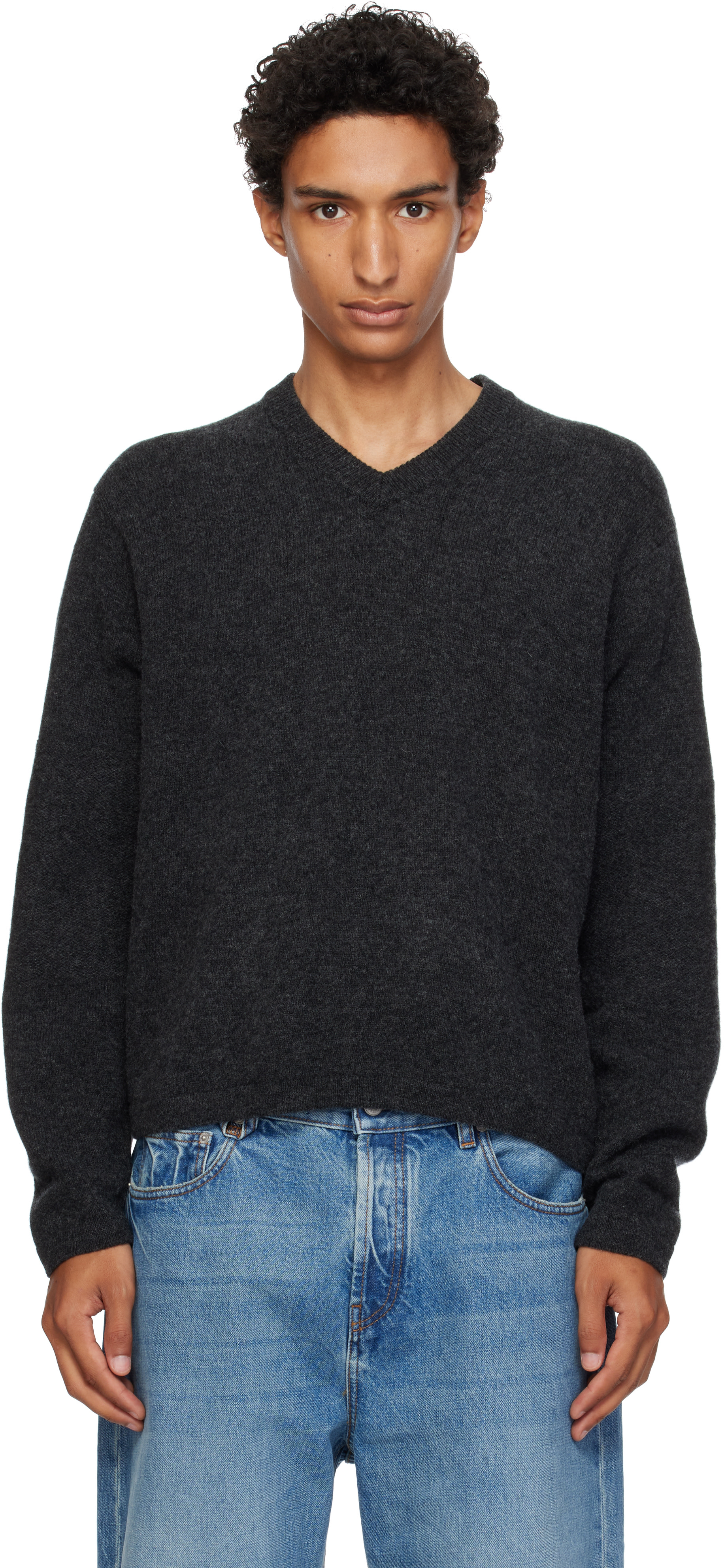 Lady White Co. - Gray Wool V-Neck Sweater