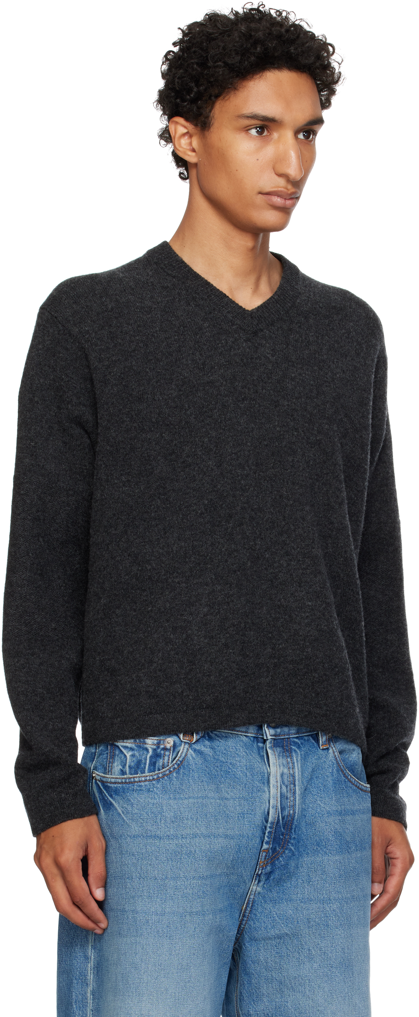 Lady White Co. - Gray Wool V-Neck Sweater