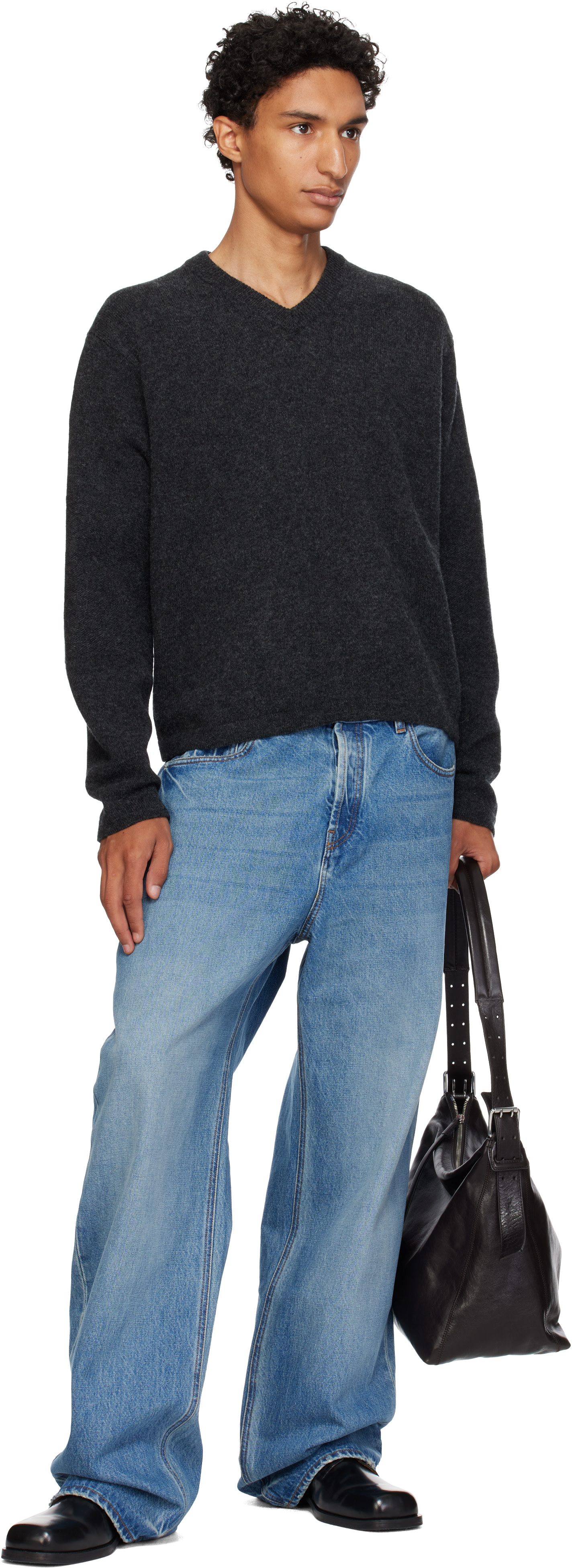 Lady White Co. - Gray Wool V-Neck Sweater