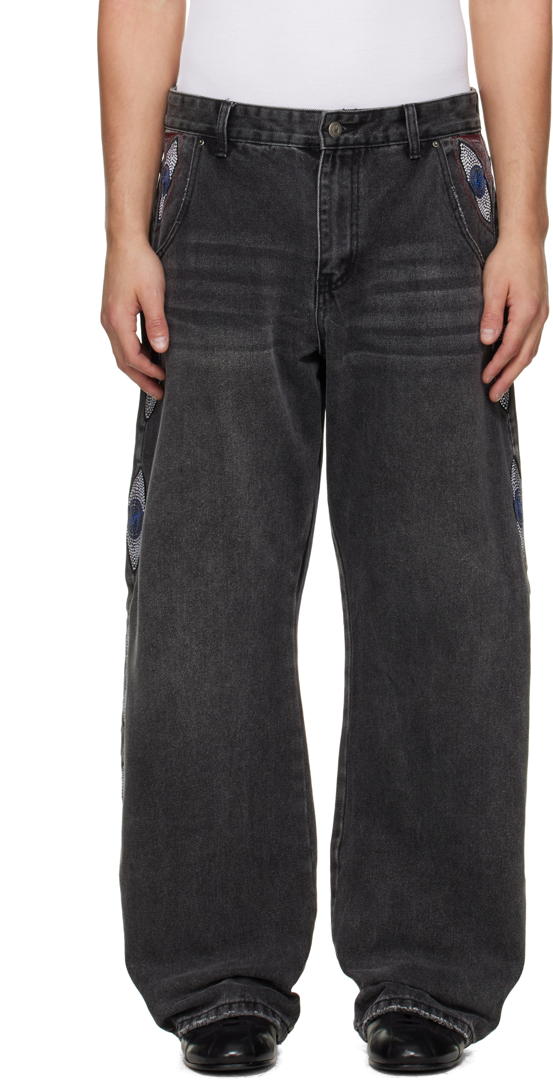 KidSuper - Black 'Eye' Embroidered Jeans