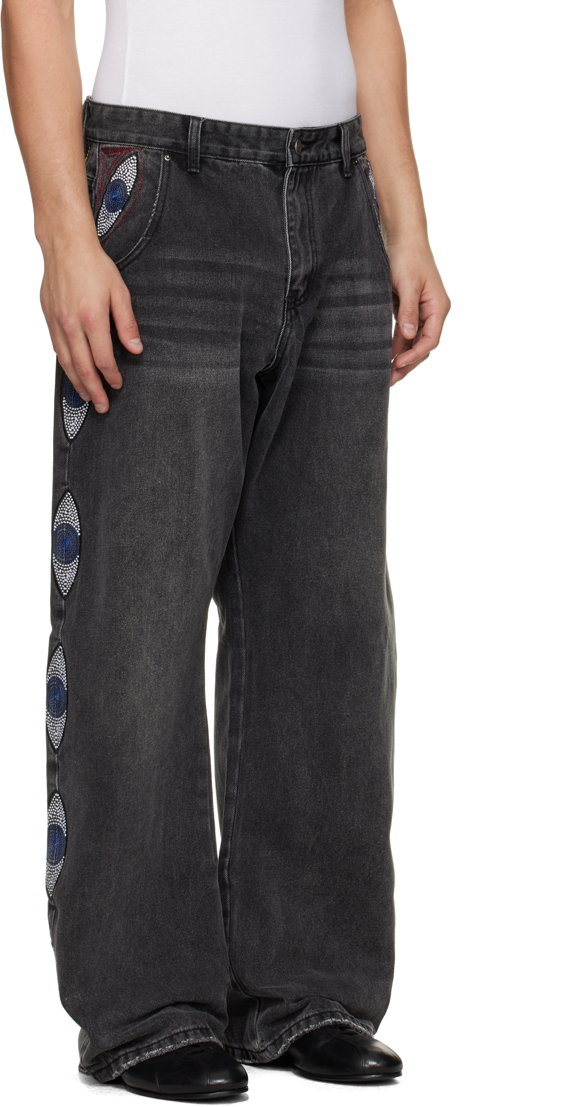KidSuper - Black 'Eye' Embroidered Jeans