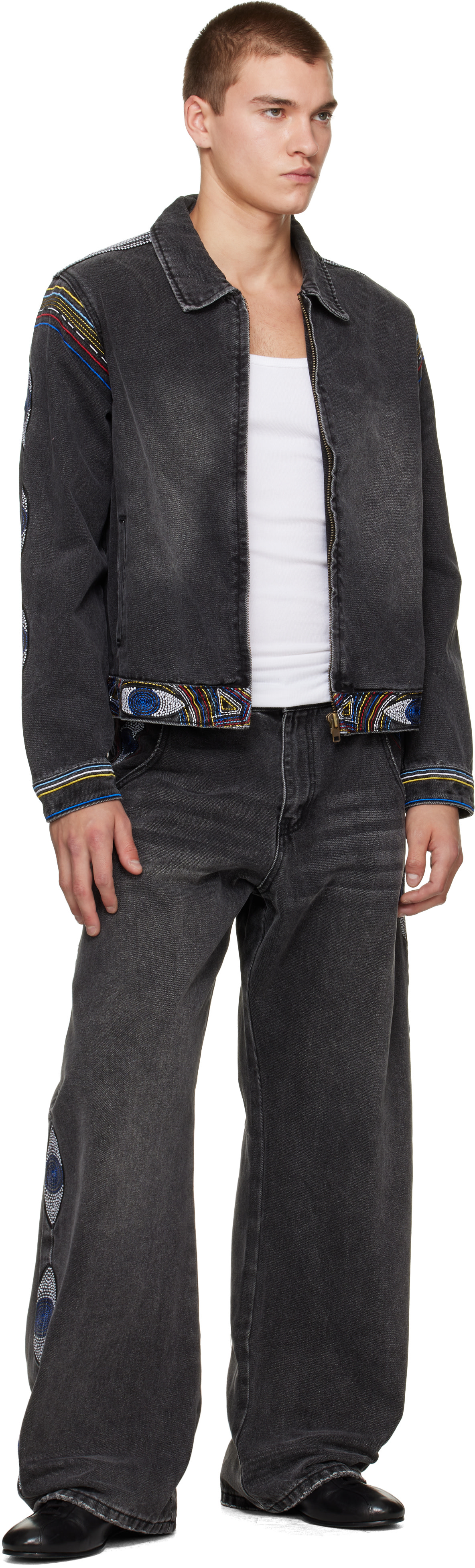 KidSuper - Black 'Eye' Embroidered Jeans