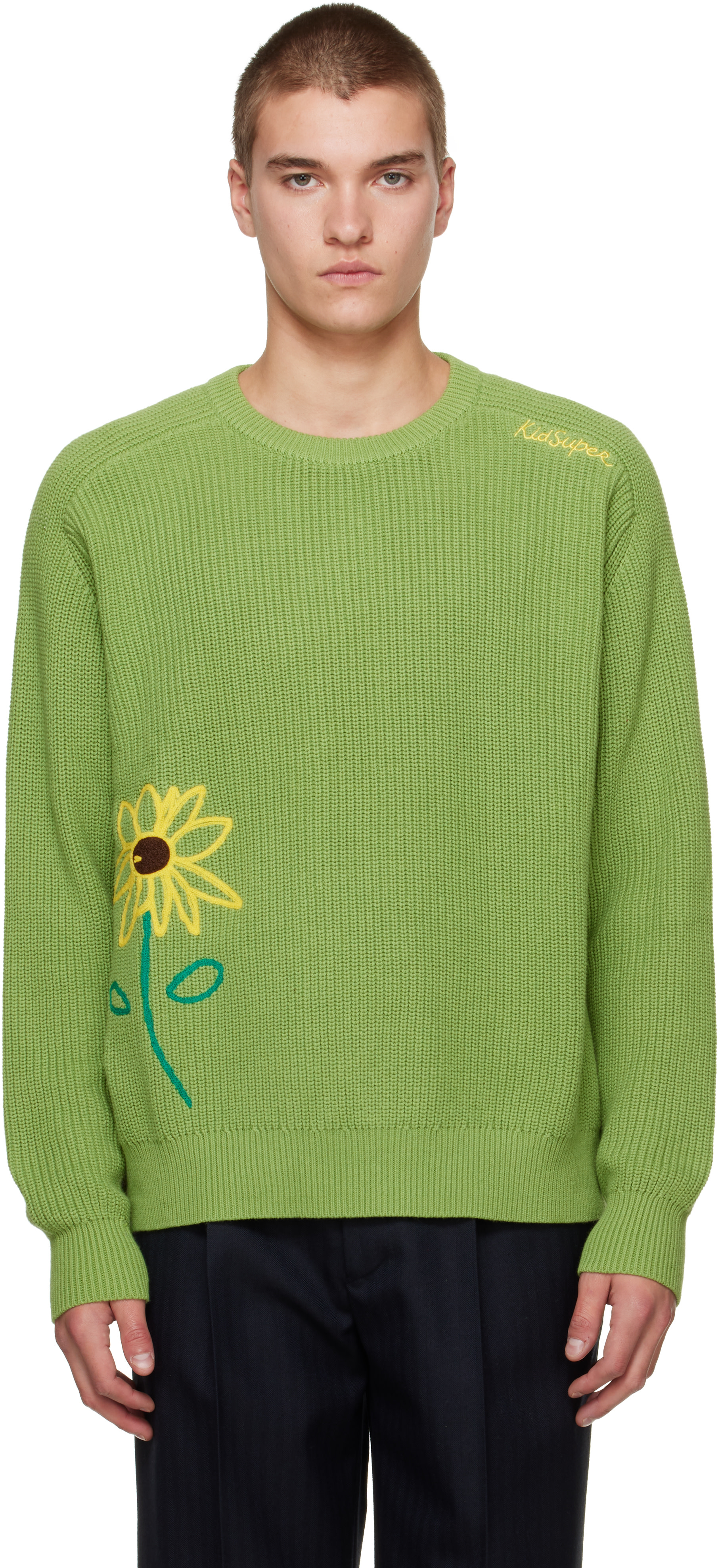 KidSuper - Pull vert en tricot à image de fleur