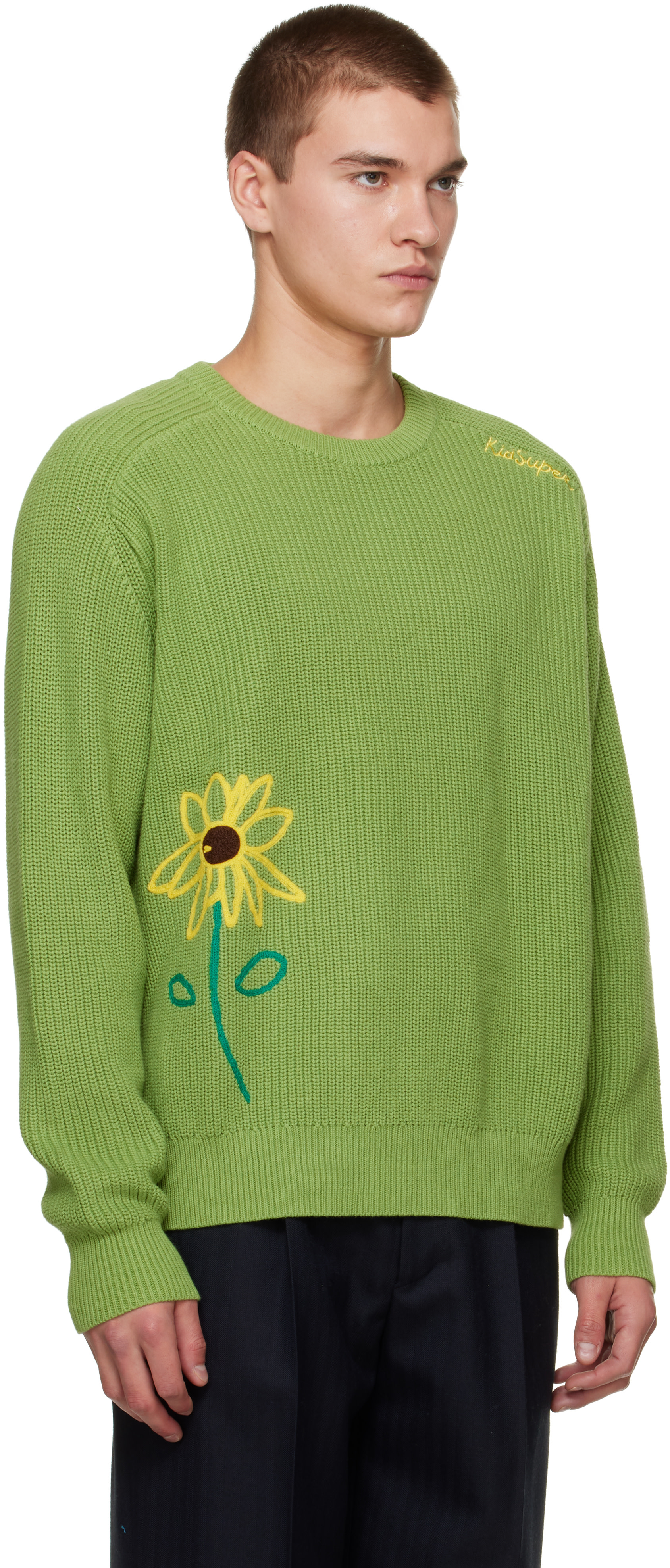 KidSuper - Pull vert en tricot à image de fleur