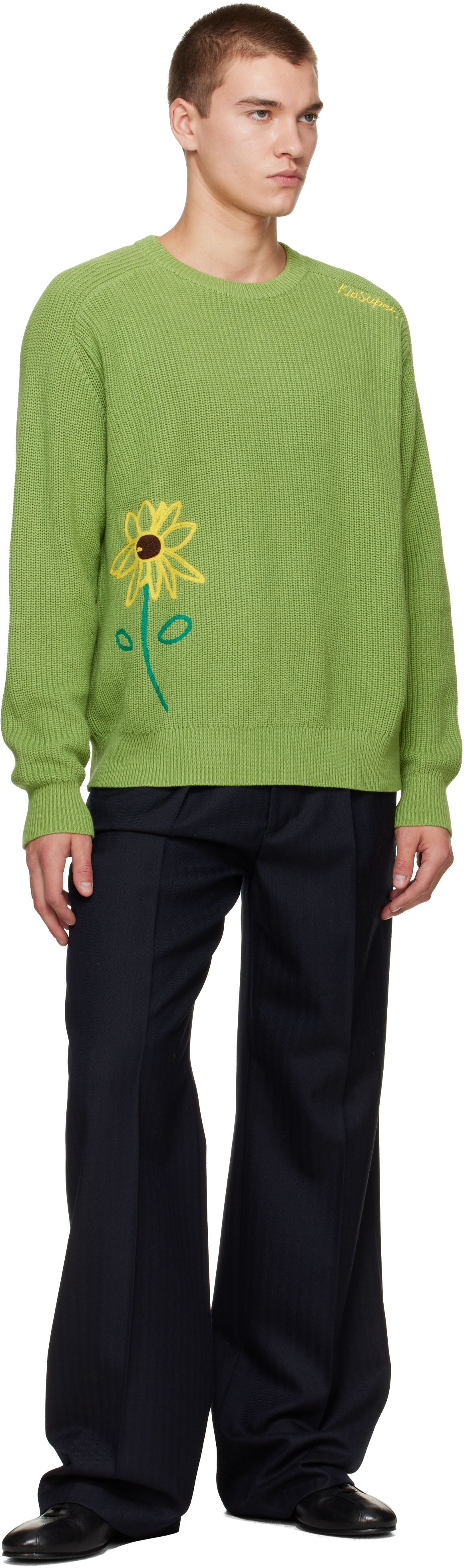 KidSuper - Pull vert en tricot à image de fleur