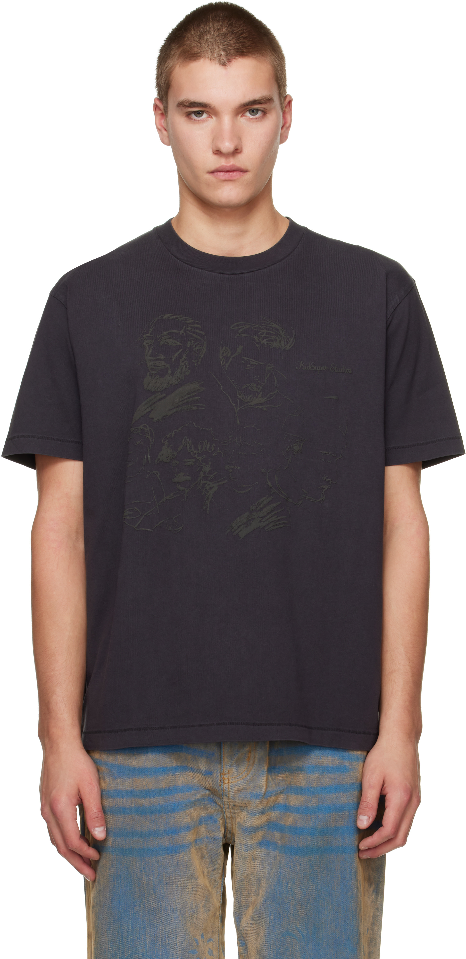 KidSuper - ブラック 'Sketched Faces' Tシャツ