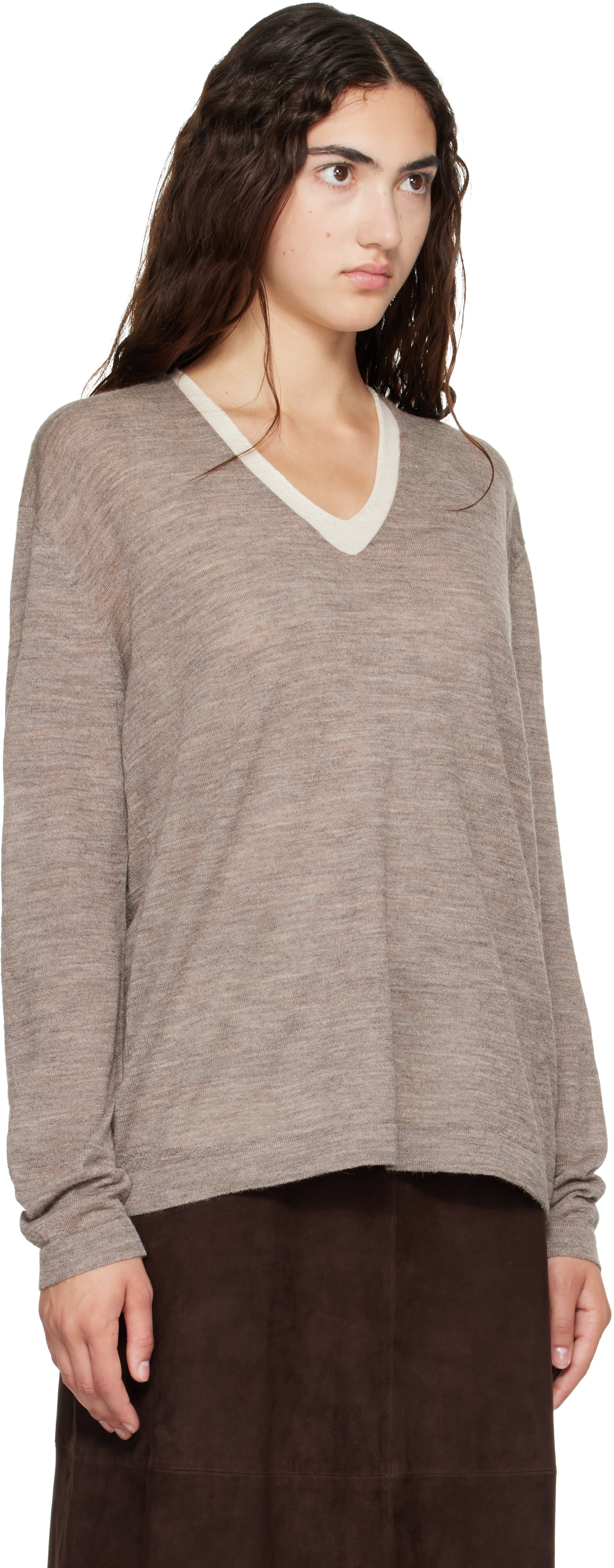 Lauren Manoogian - Pull gris à col en V