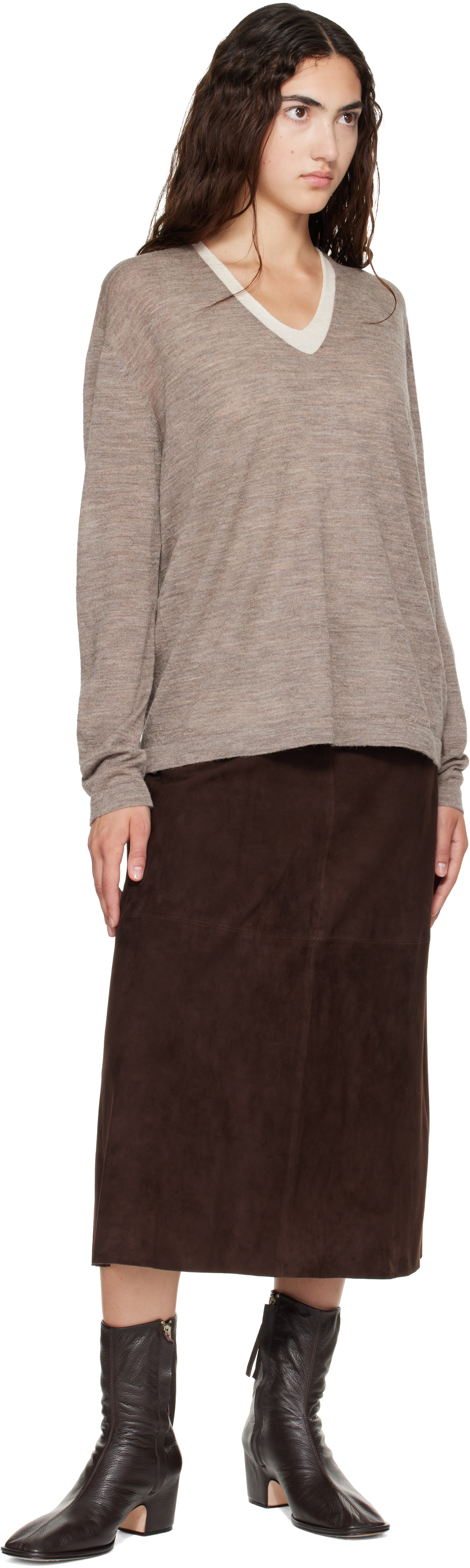 Lauren Manoogian - Pull gris à col en V