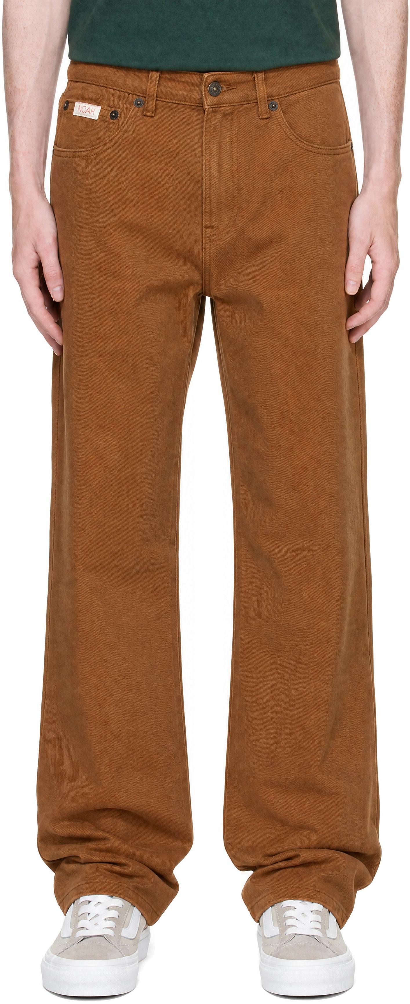 Noah - Brown Brushed Denim Pleated Jeans