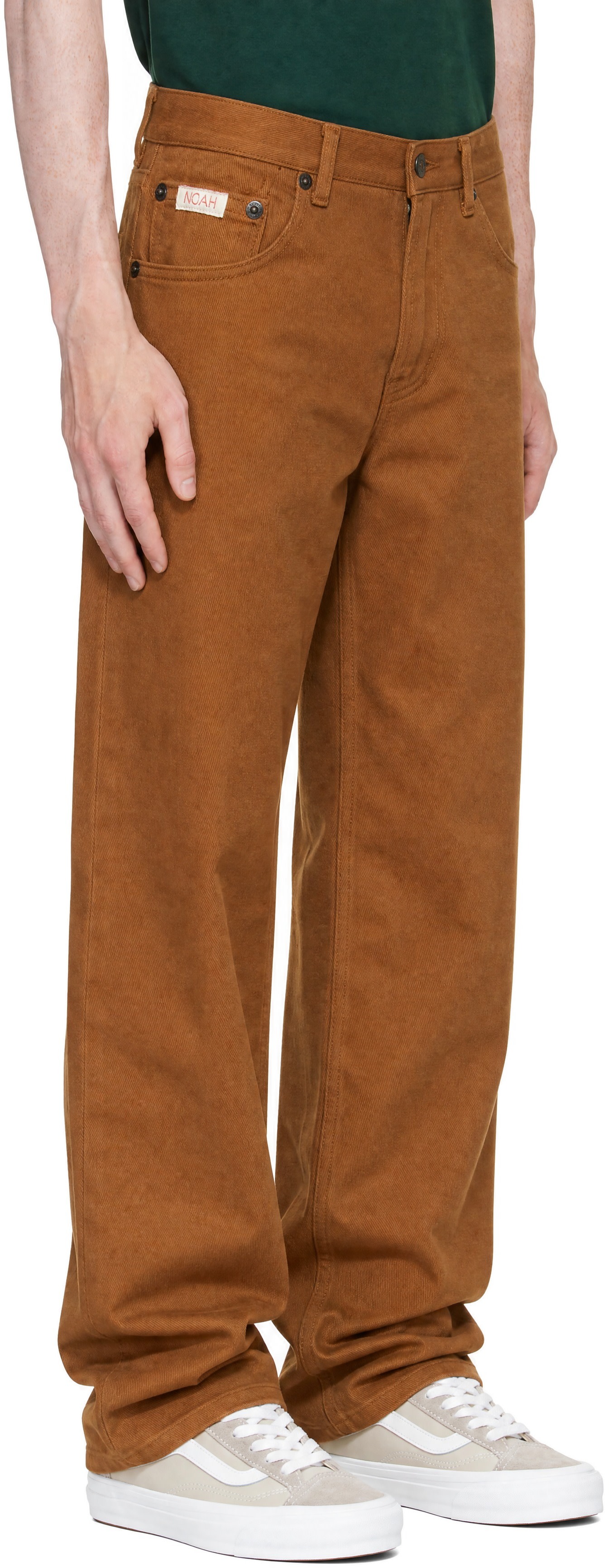 Noah - Brown Brushed Denim Pleated Jeans