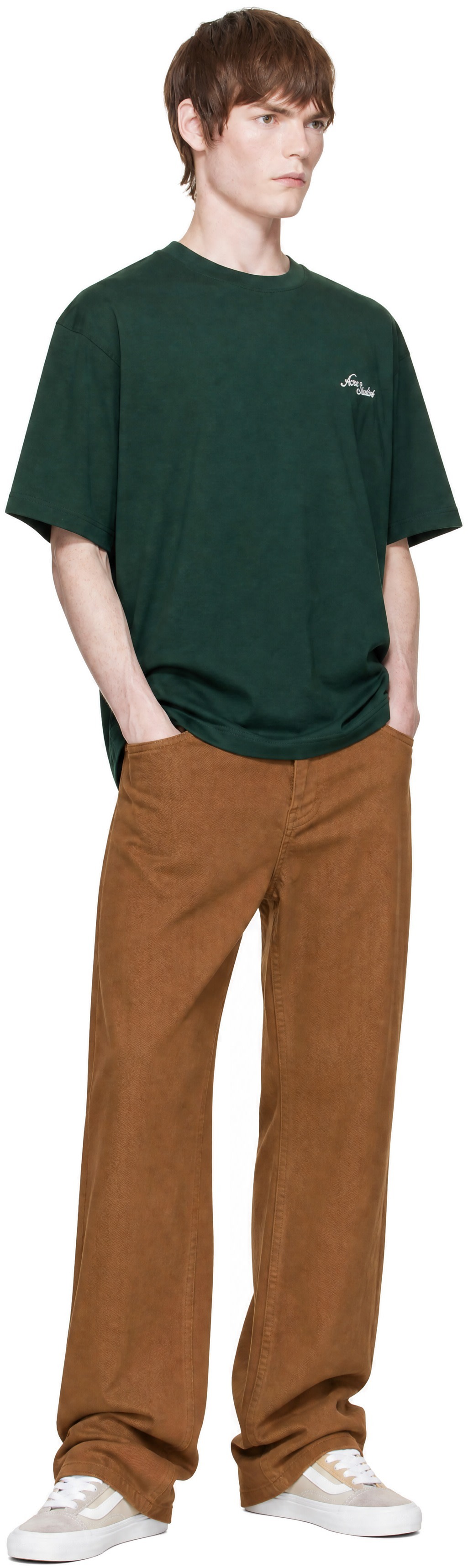 Noah - Brown Brushed Denim Pleated Jeans