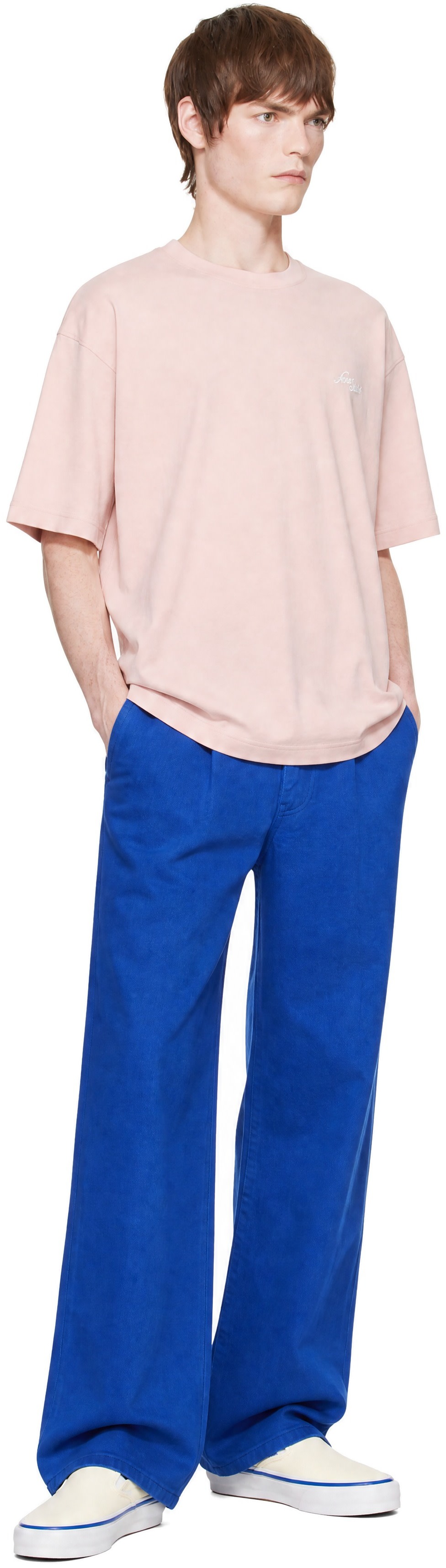 Noah - Blue Brushed Denim Pleated Jeans