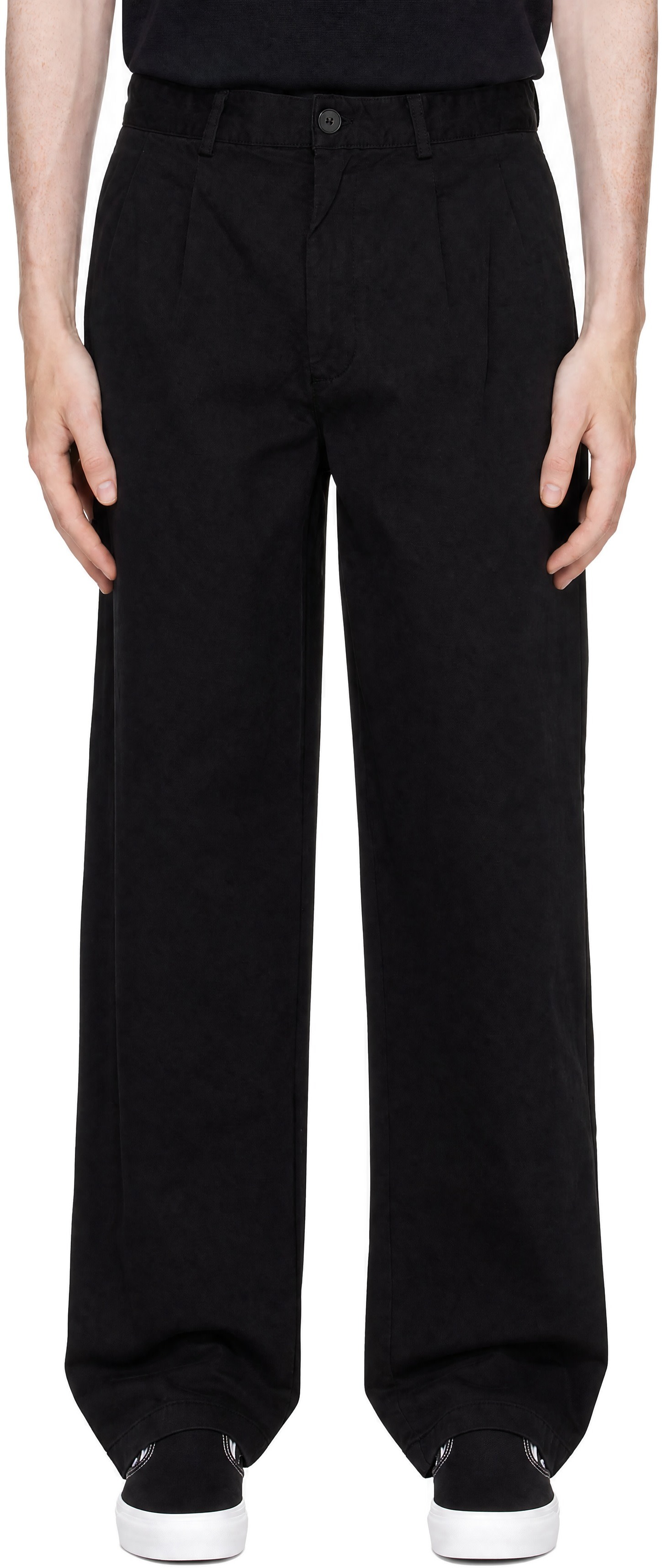 Noah - Black Twill Double-Pleat Trousers