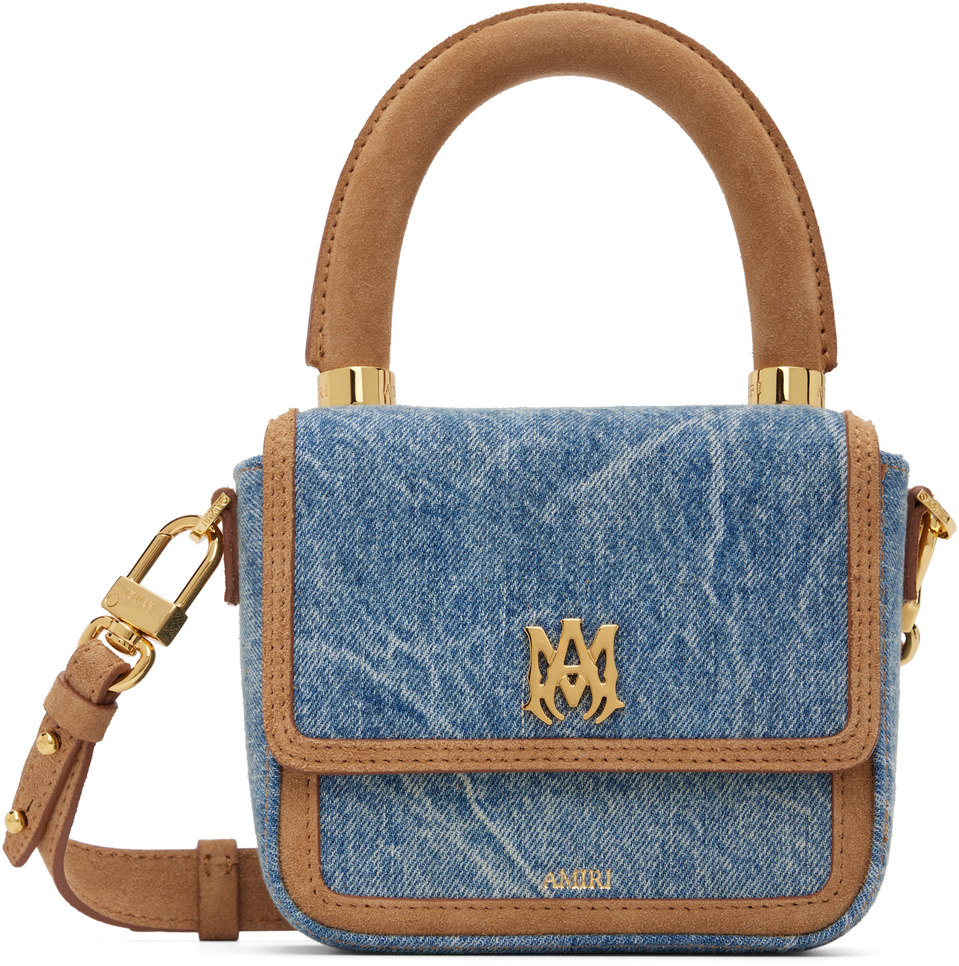 AMIRI: Blue Denim Suede Micro MA Bag | SSENSE