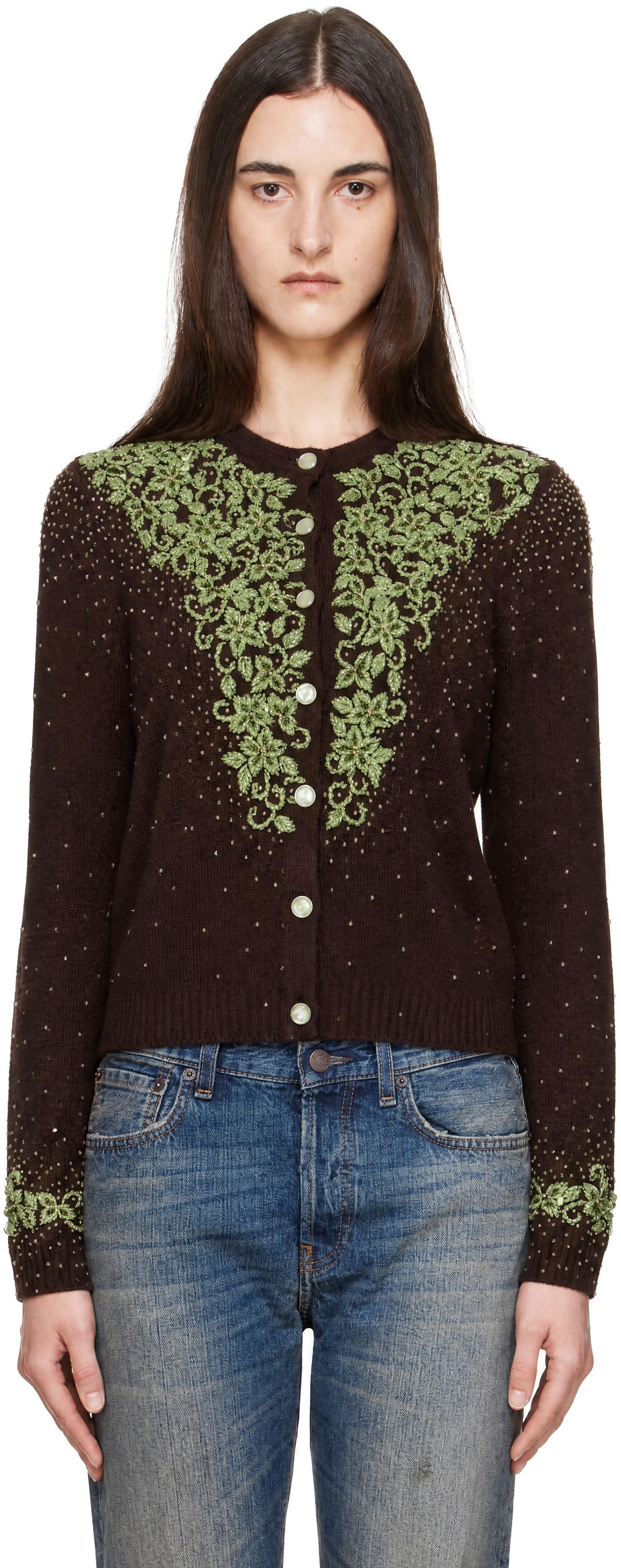 AMIRI: Brown Embellished Knit Cardigan | SSENSE