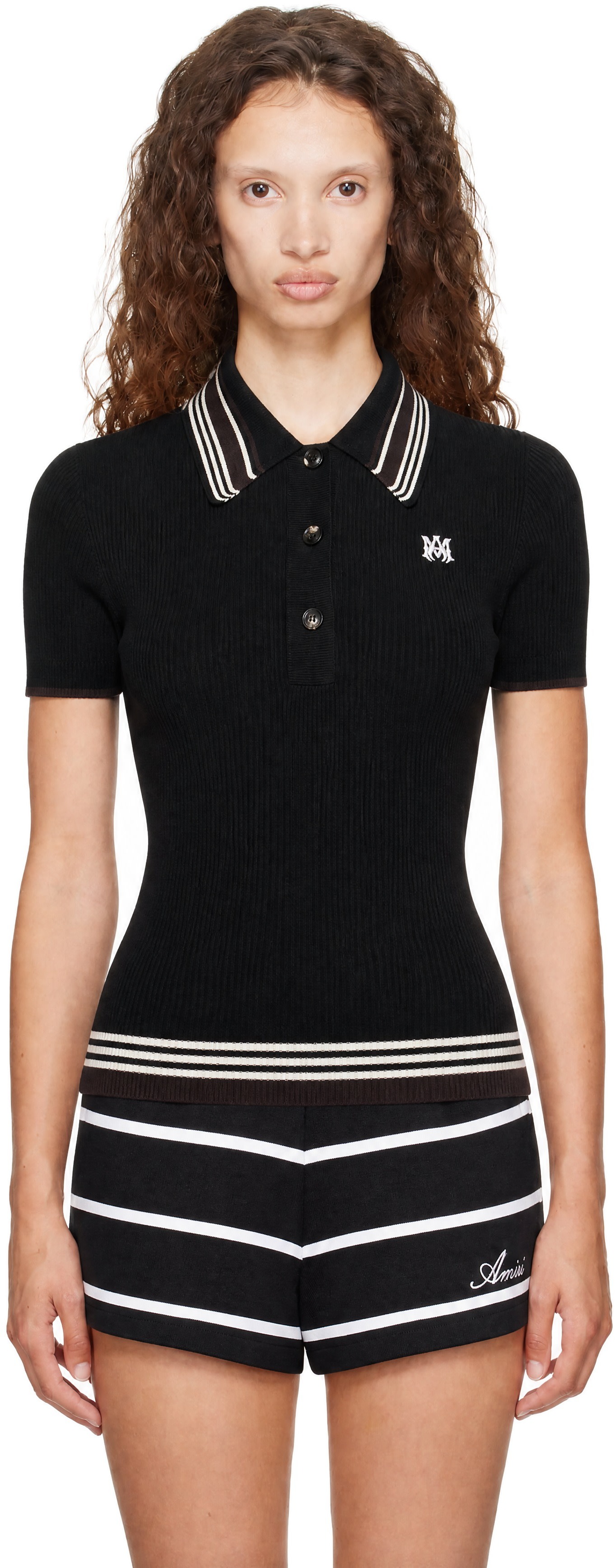 AMIRI - Polo noir à monogramme et à rayures