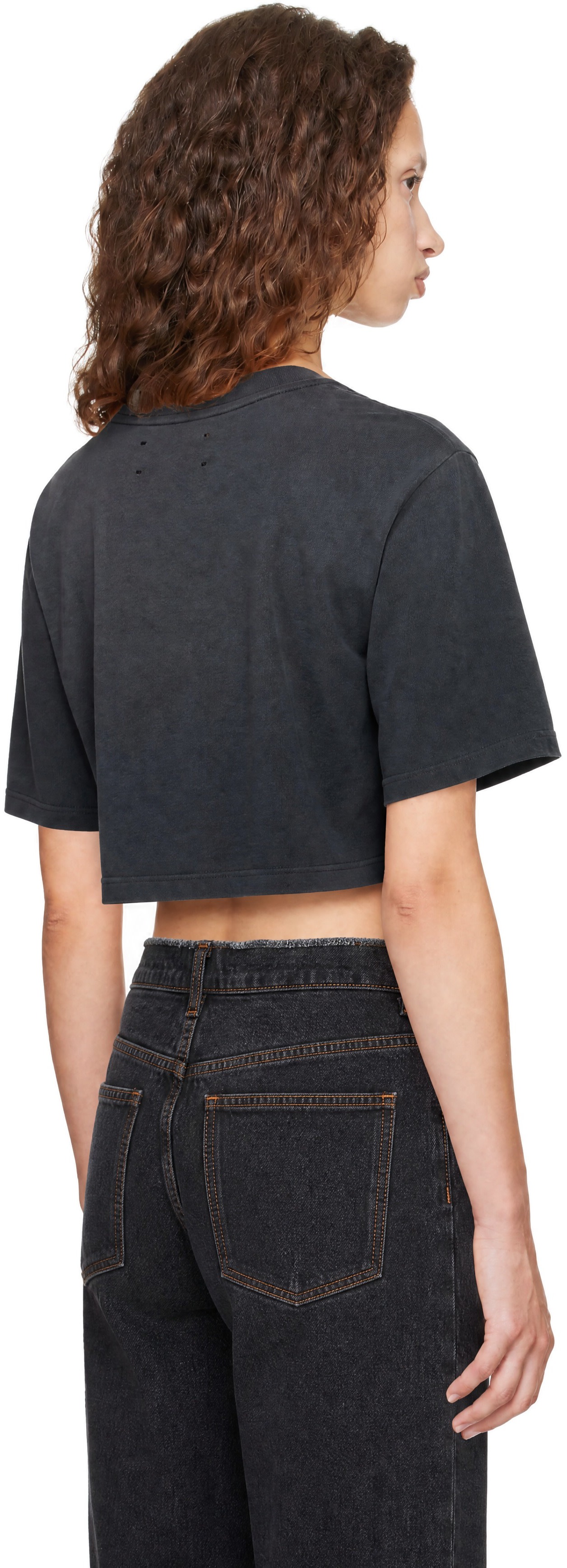 AMIRI: Gray Embroidered Cropped T-Shirt | SSENSE