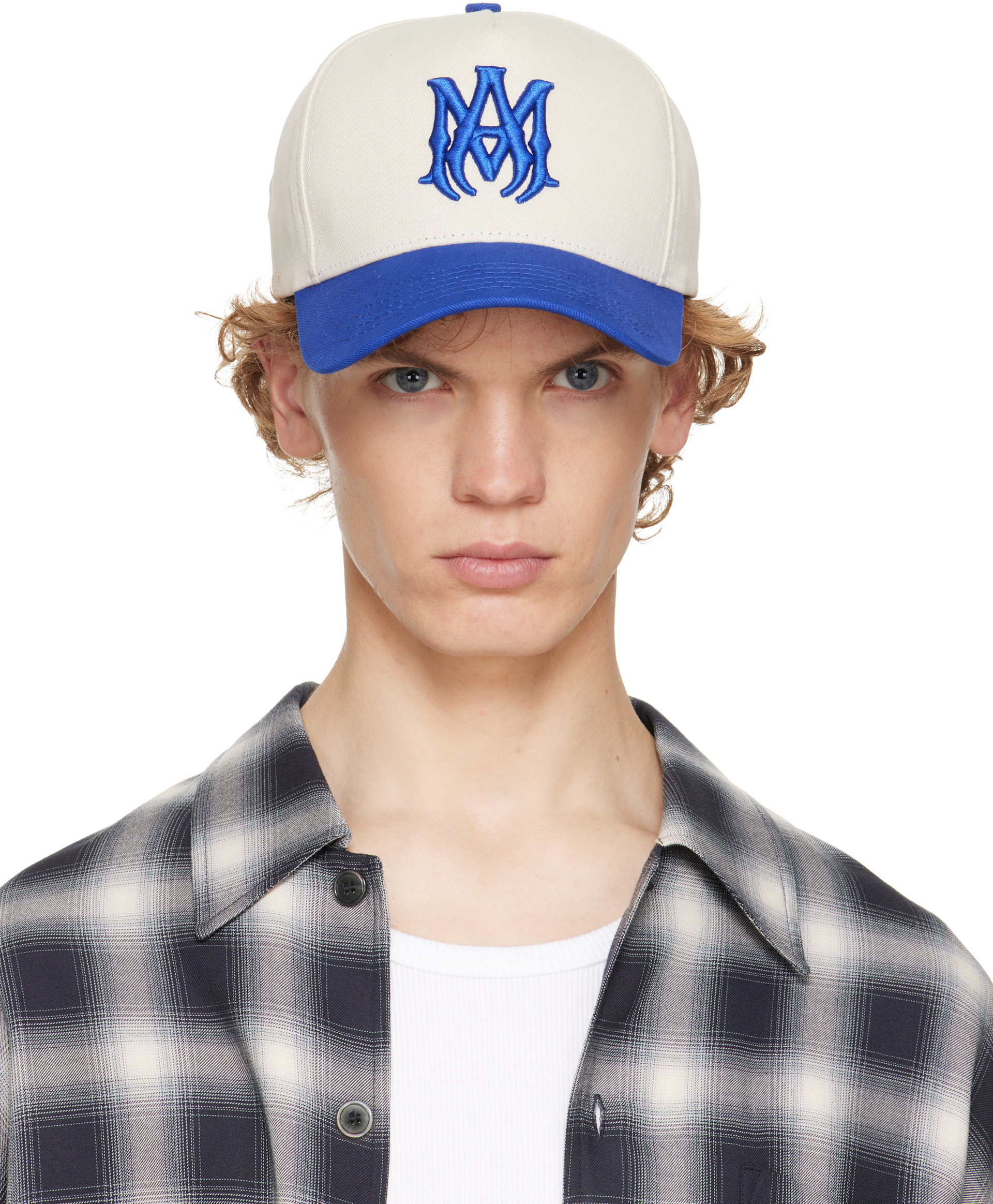 AMIRI: Blue & Off-White 'MA' Cotton Cap | SSENSE Canada