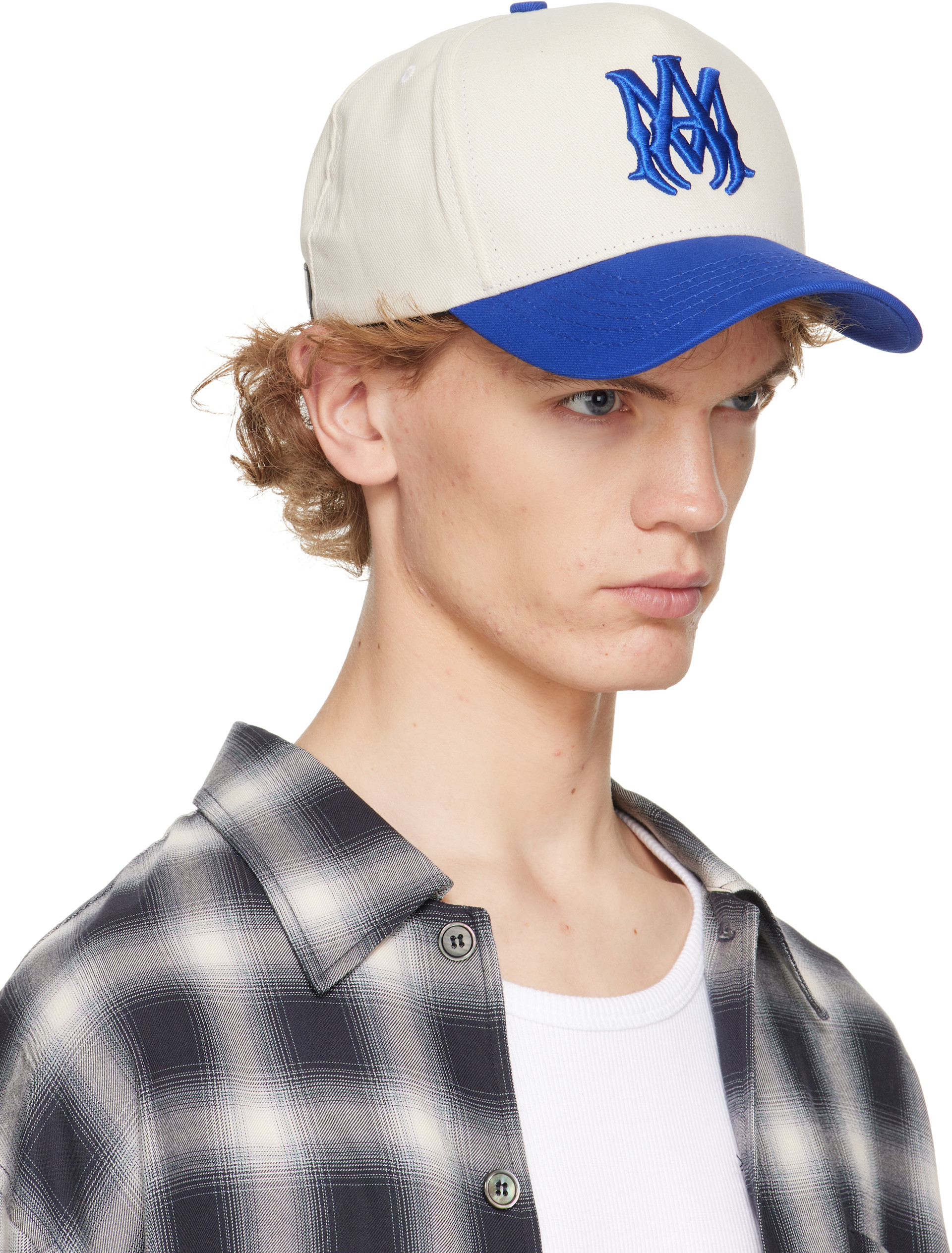 AMIRI: Blue & Off-White 'MA' Cotton Cap | SSENSE Canada