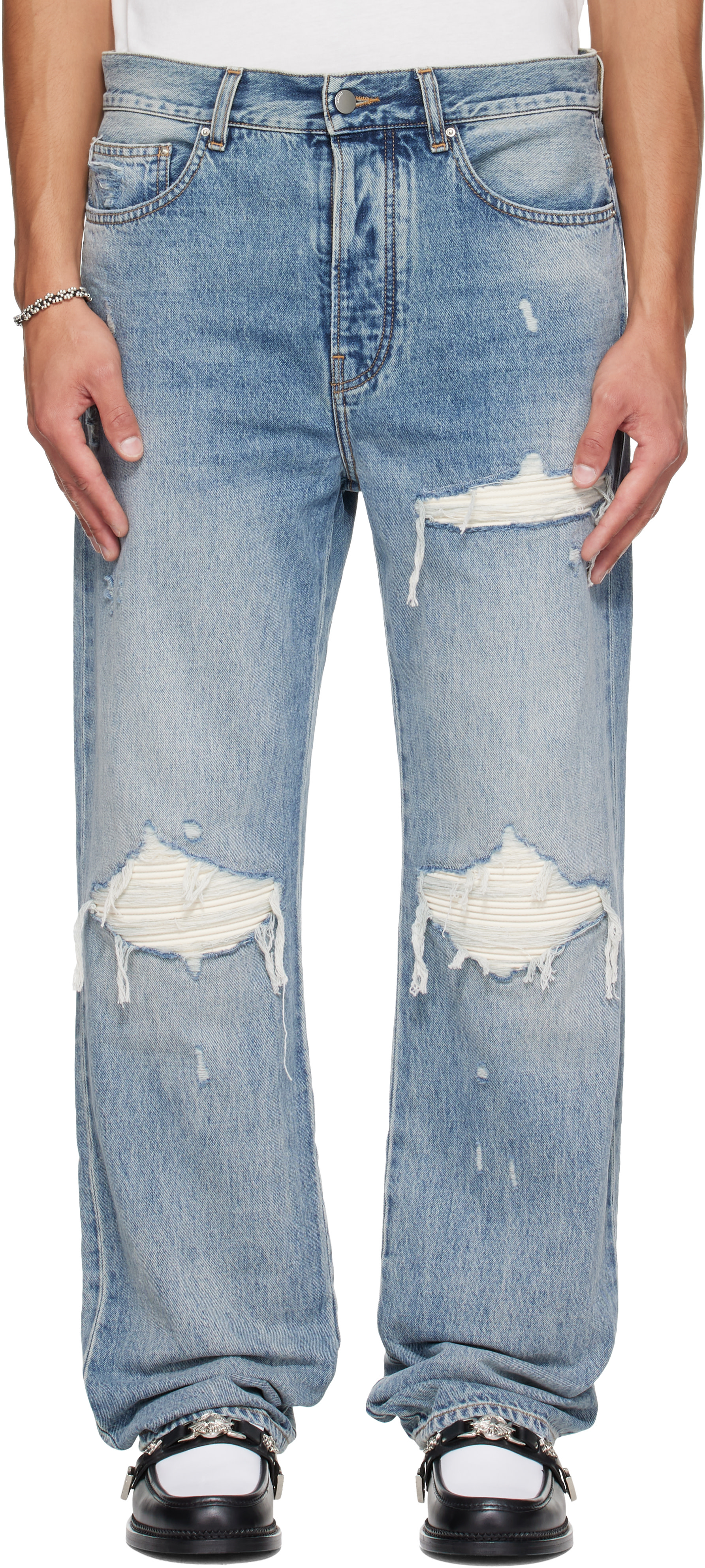 AMIRI: Indigo Suede Straight MX1 Jeans | SSENSE