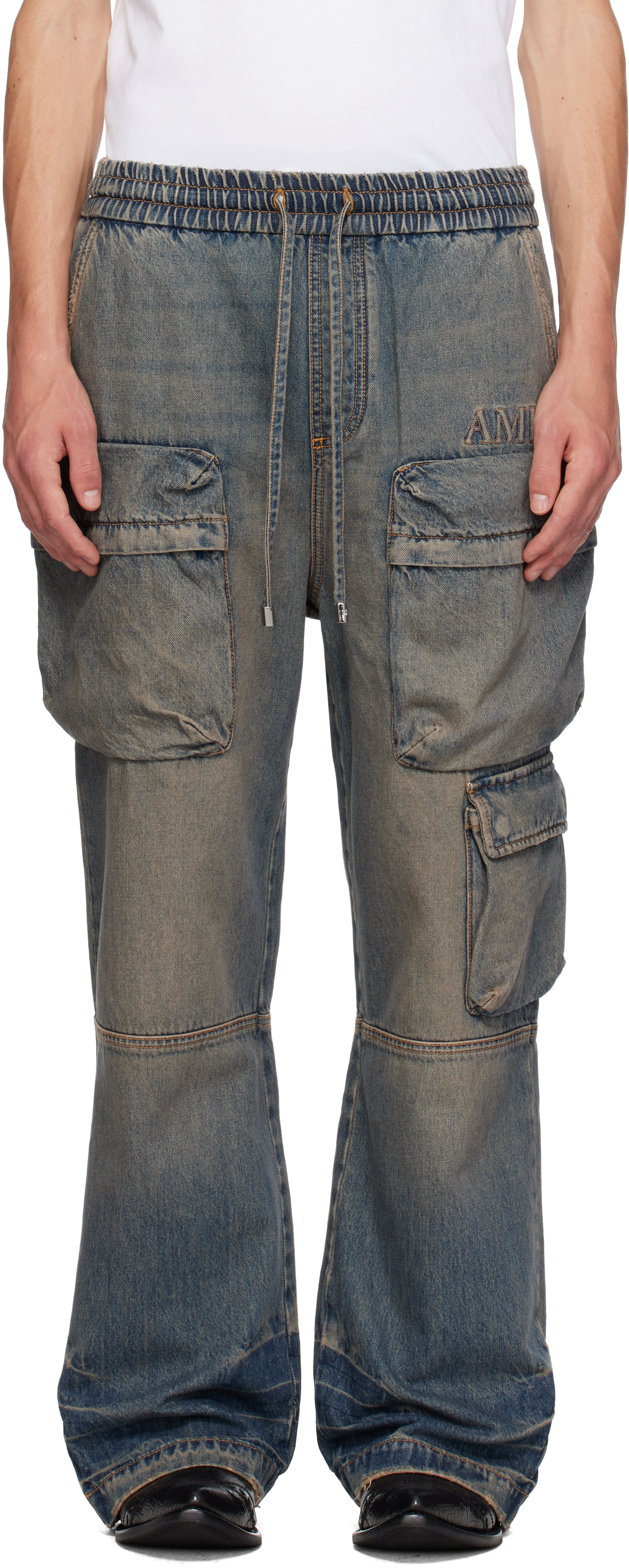 AMIRI - Blue Drawstring Baggy Denim Cargo Pants