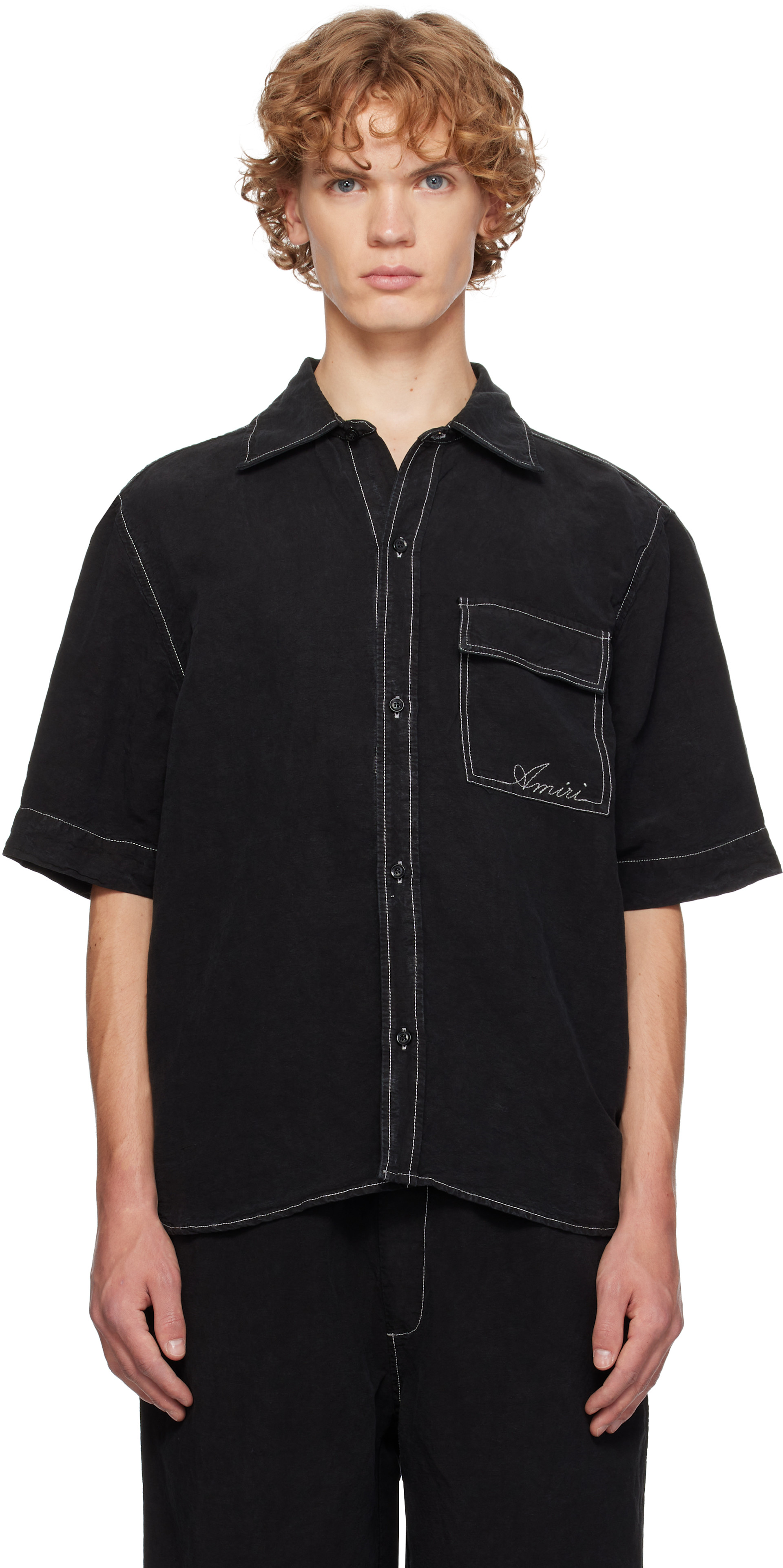 AMIRI - Black Script Linen Shirt
