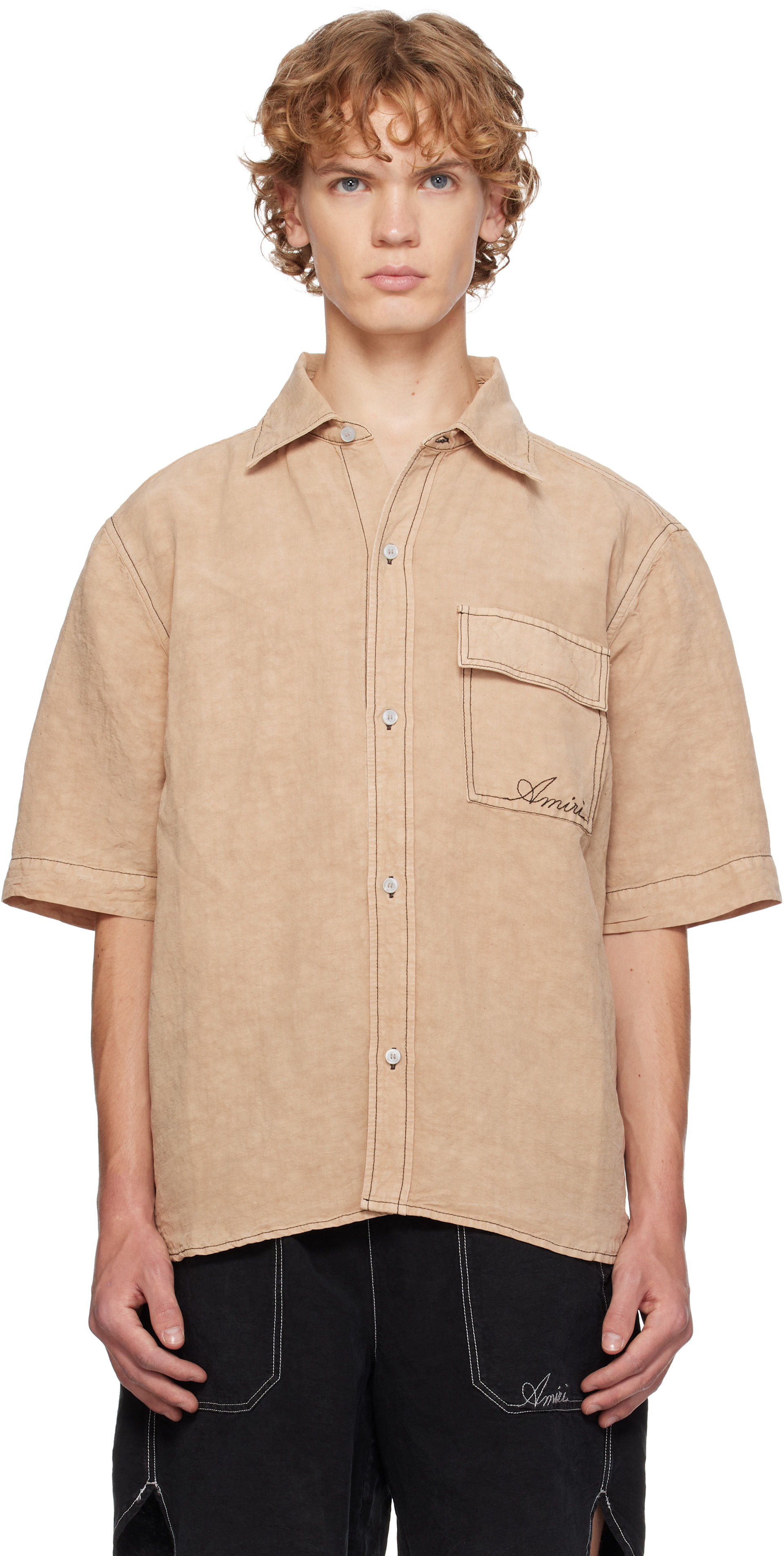 AMIRI - Beige Script Linen Shirt