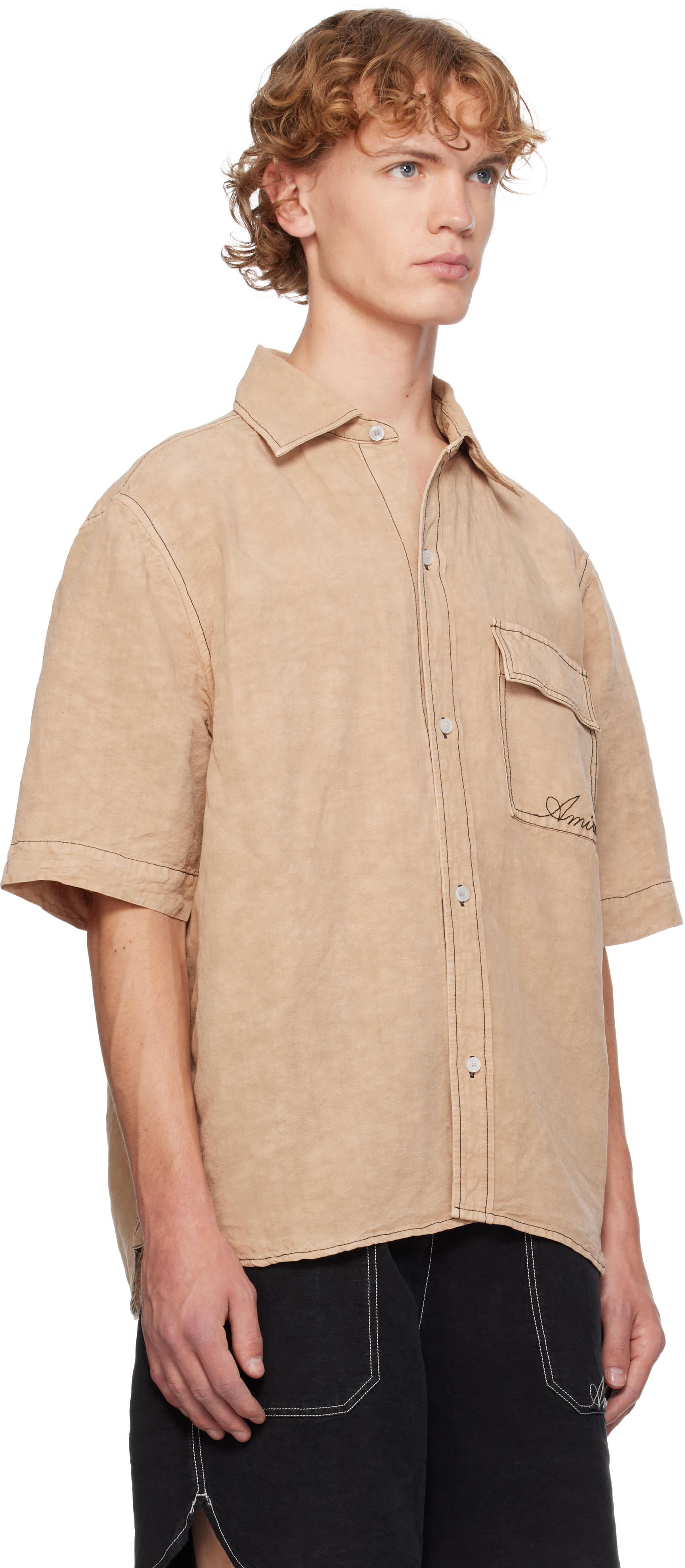 AMIRI - Beige Script Linen Shirt