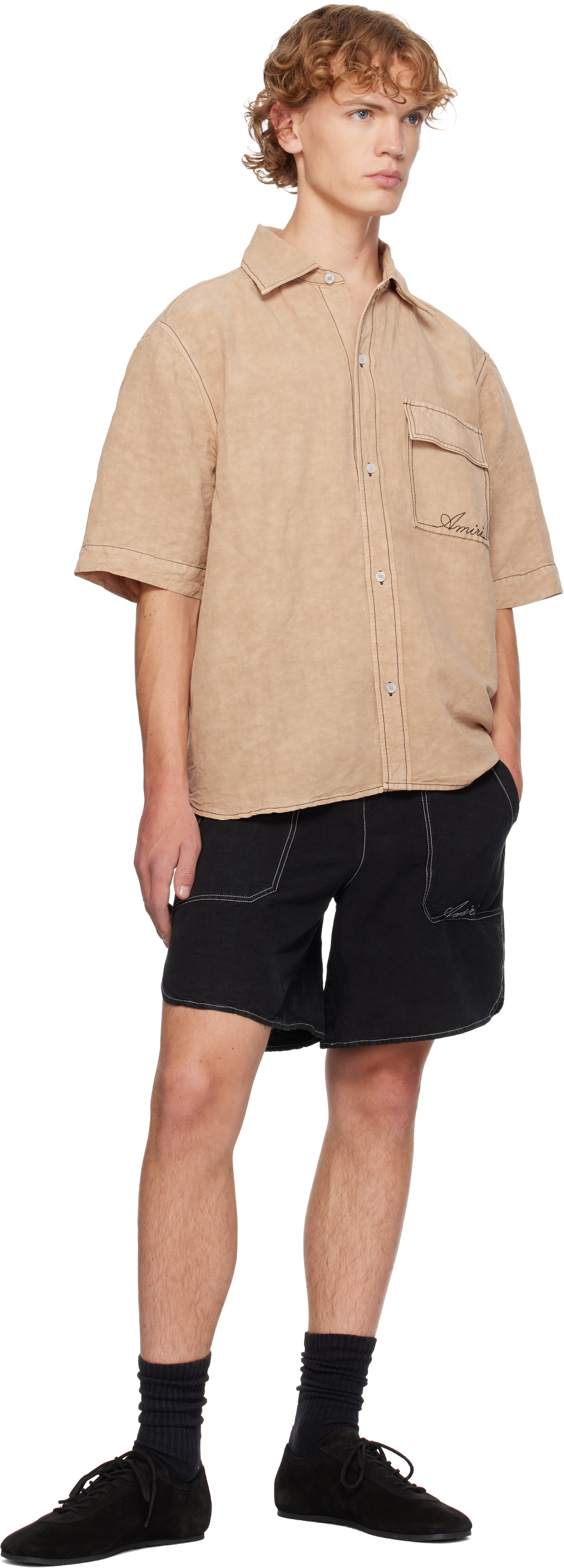 AMIRI - Beige Script Linen Shirt