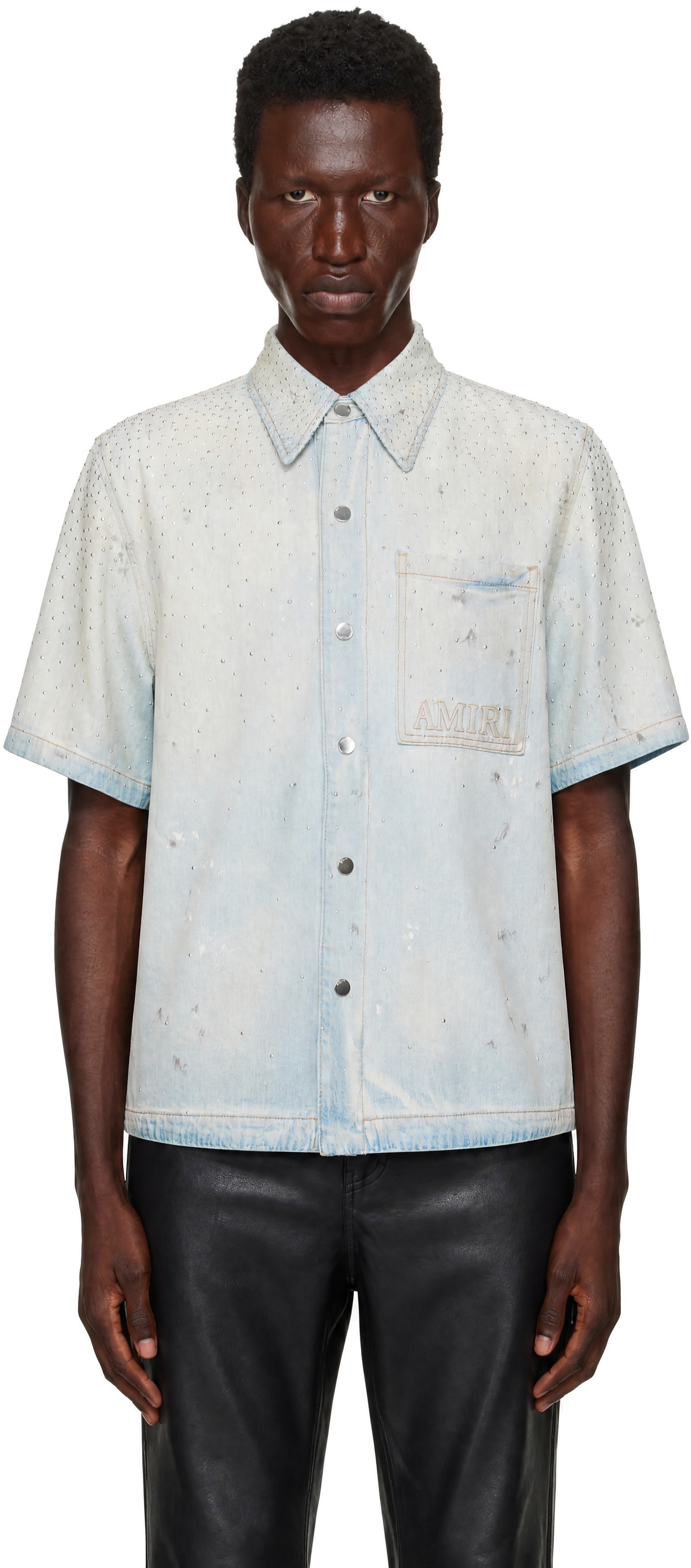 AMIRI - Blue Crystals Oversized Denim Shirt