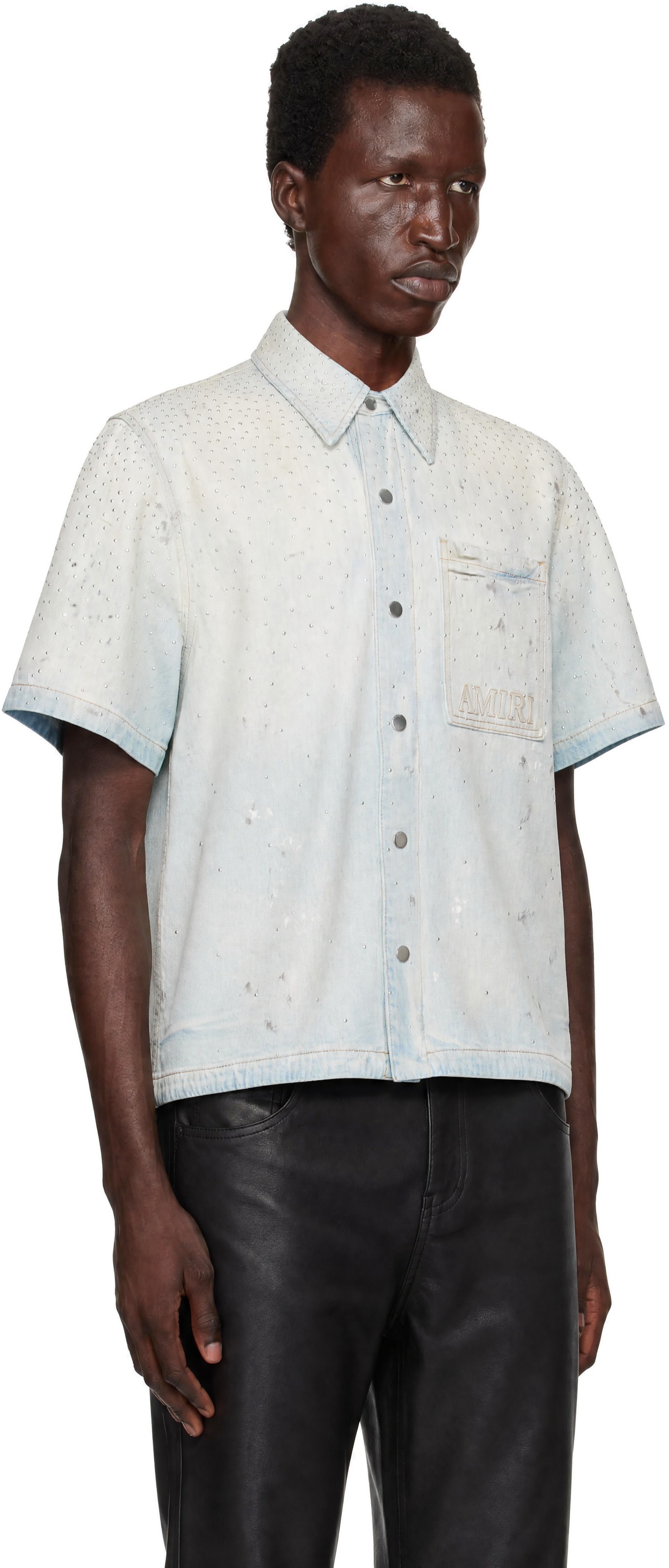 AMIRI - Blue Crystals Oversized Denim Shirt