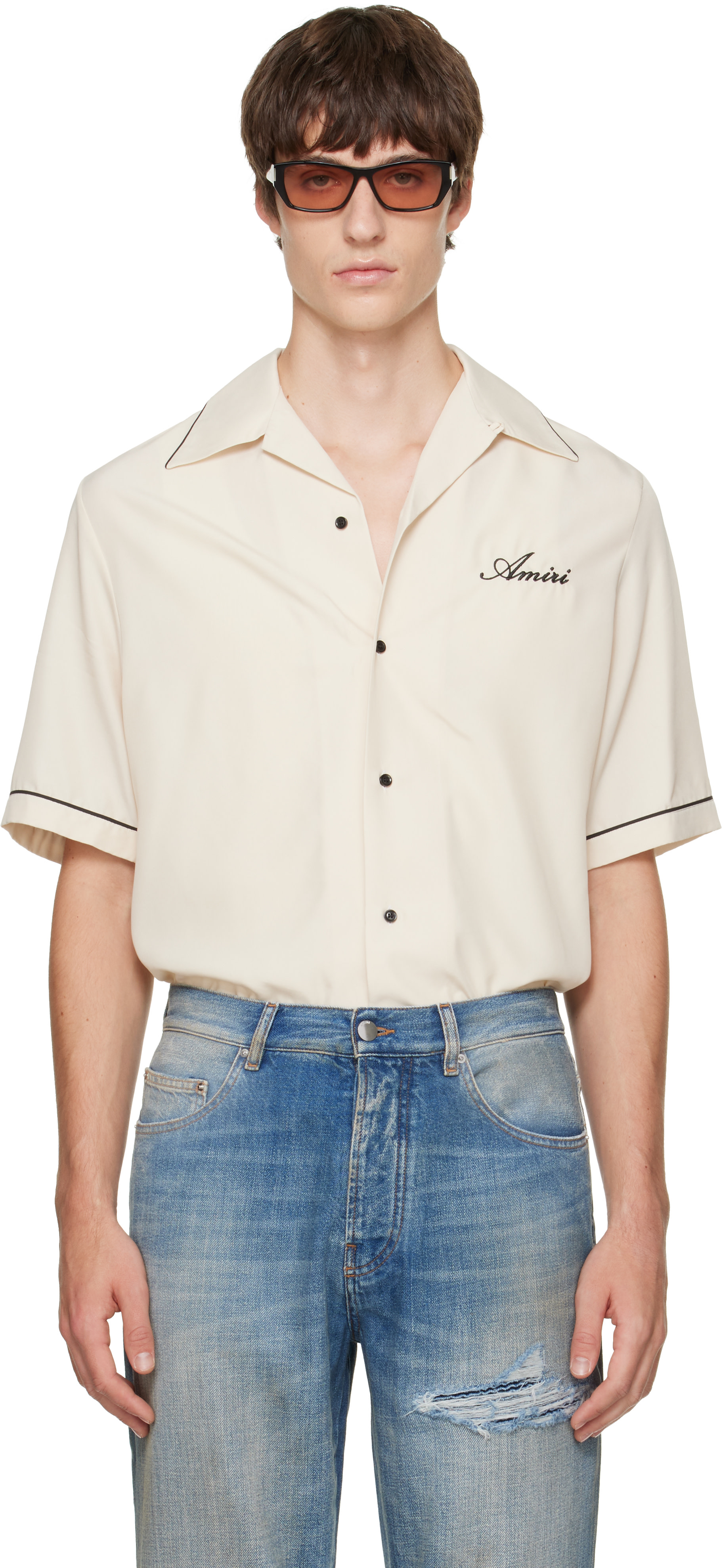 AMIRI - Off-White Wolf Embroidered Camp Shirt