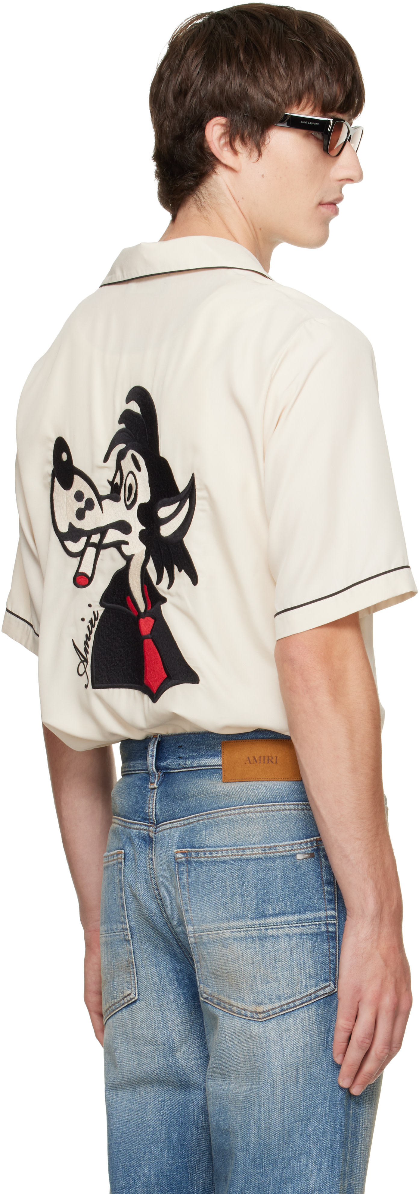 AMIRI - Off-White Wolf Embroidered Camp Shirt