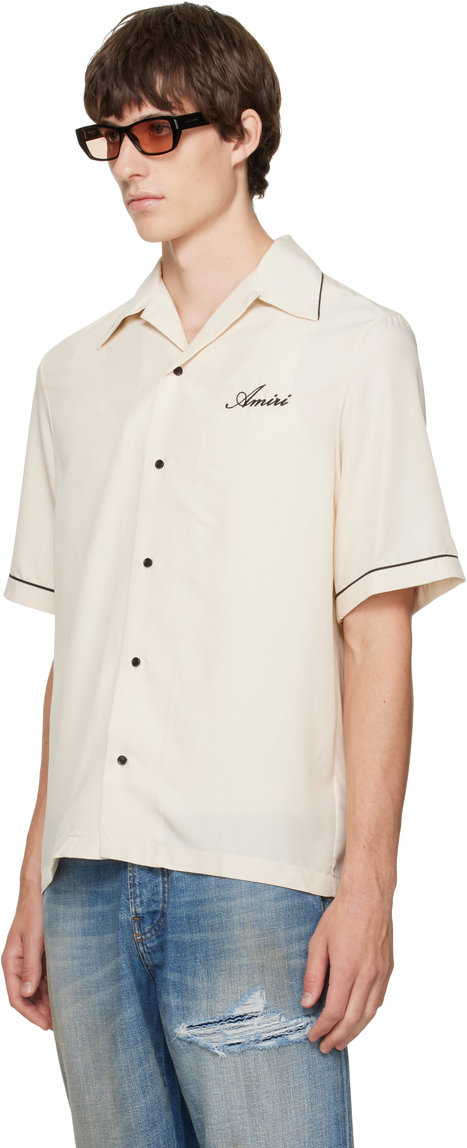 AMIRI - Off-White Wolf Embroidered Camp Shirt