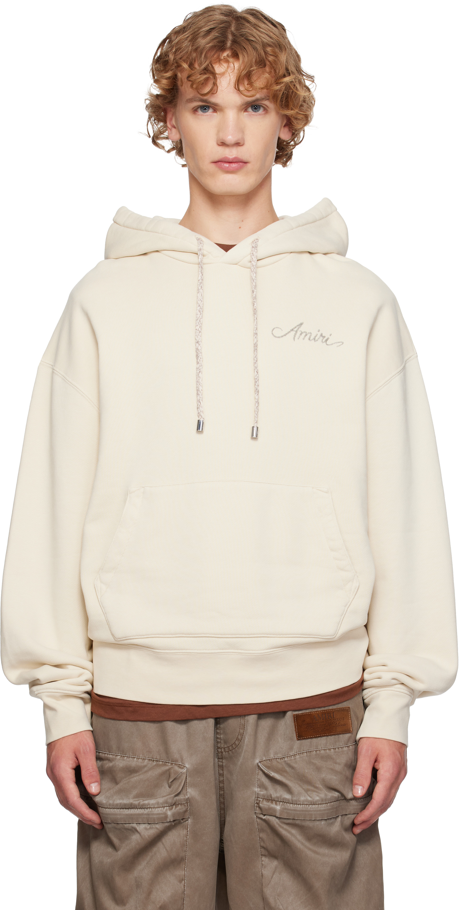 AMIRI - Pull à capuche beige à quadrigrammes et à damier