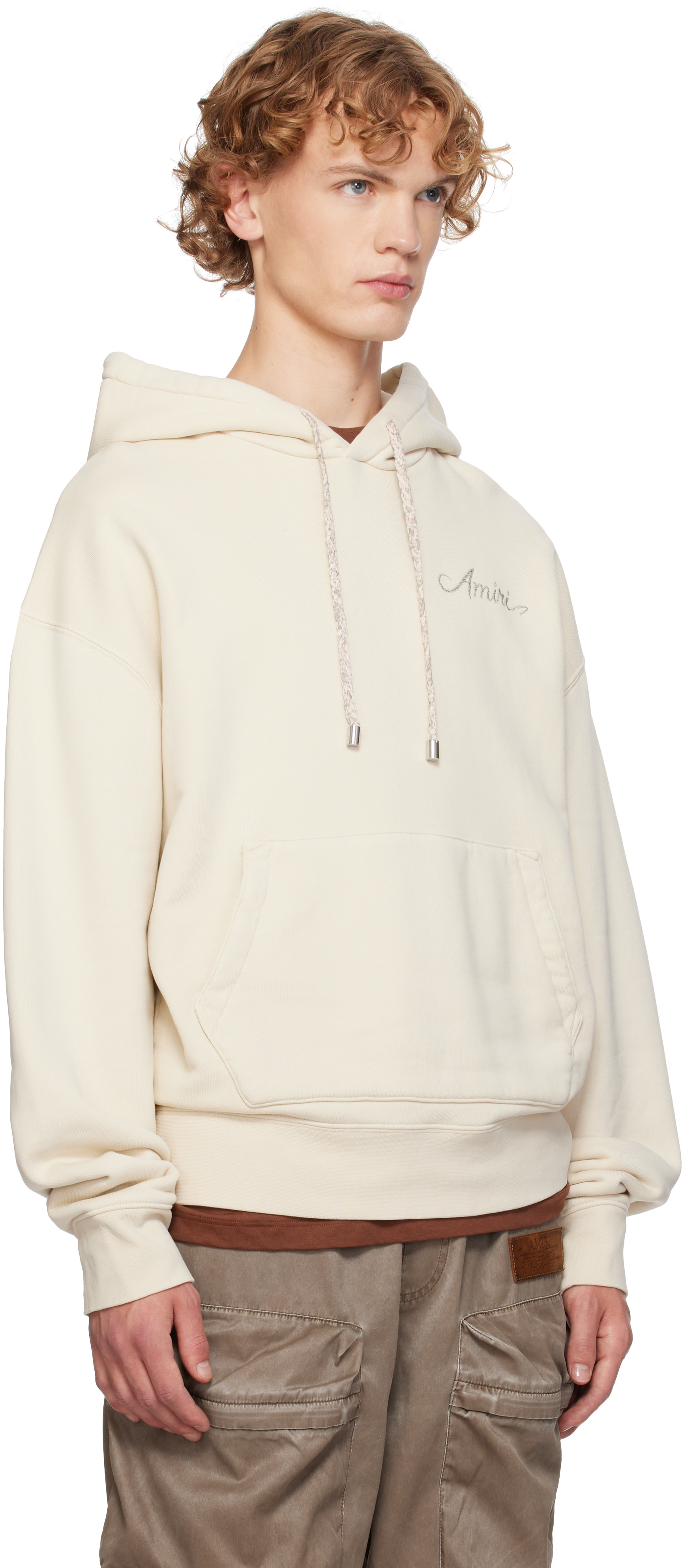 AMIRI - Pull à capuche beige à quadrigrammes et à damier