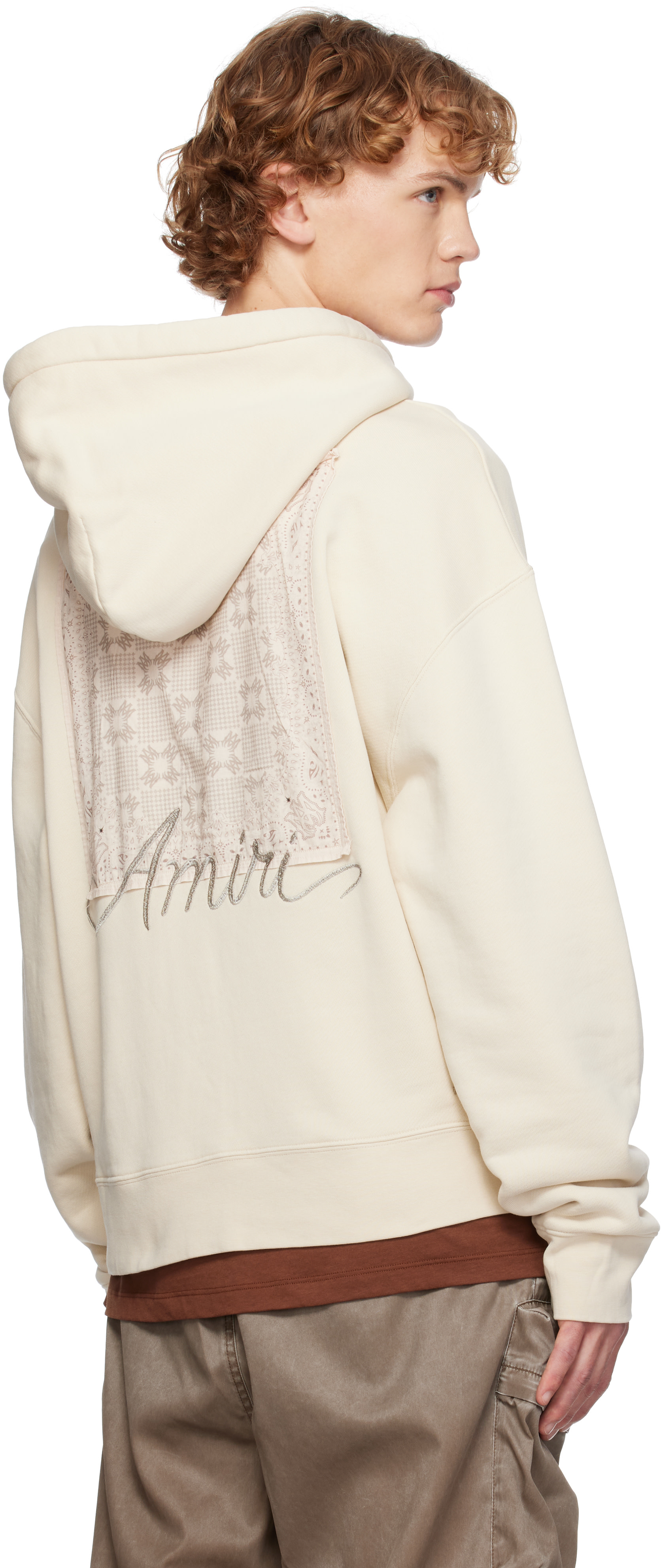 AMIRI - Pull à capuche beige à quadrigrammes et à damier