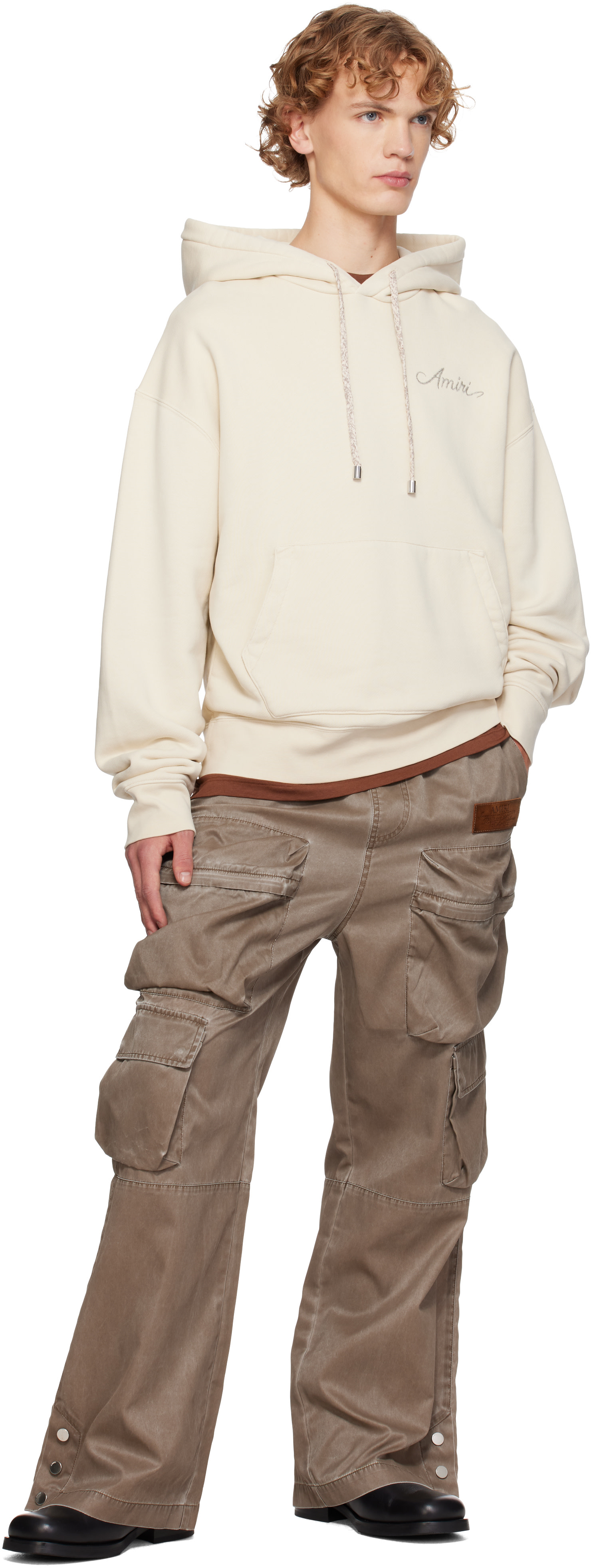 AMIRI - Pull à capuche beige à quadrigrammes et à damier