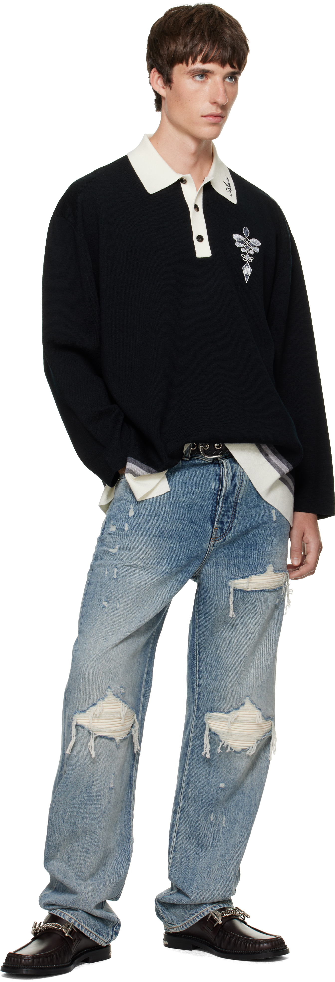 AMIRI - ブラック Lasso Knit LS ニットポロシャツ