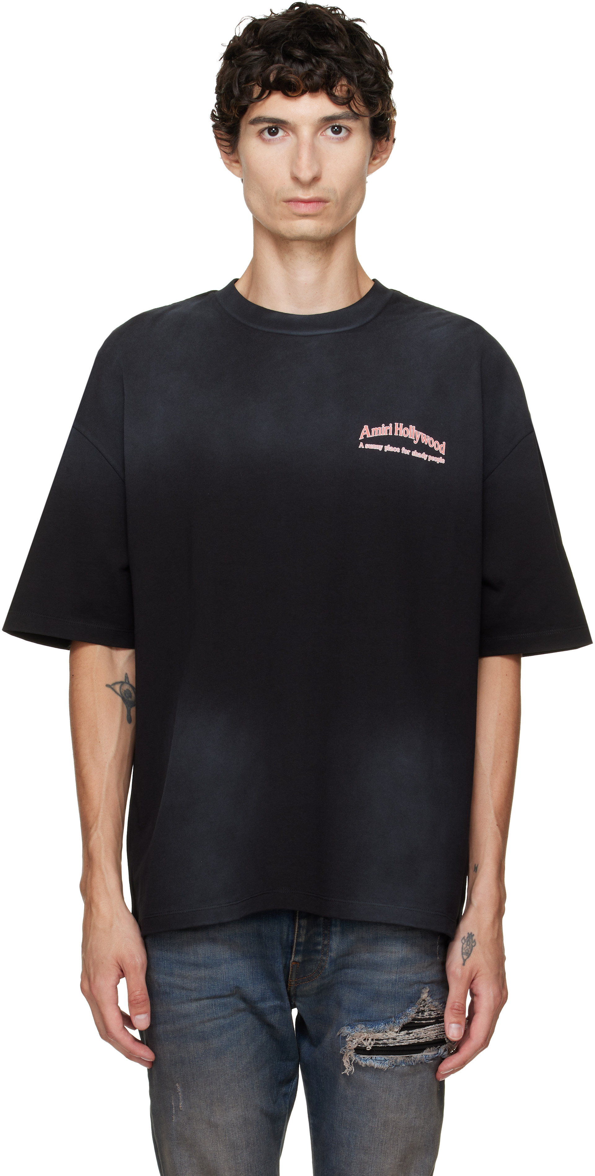 amiri tシャツ AMIRI: Black Sunny Place HJ GD Skate T-shirt | SSENSE