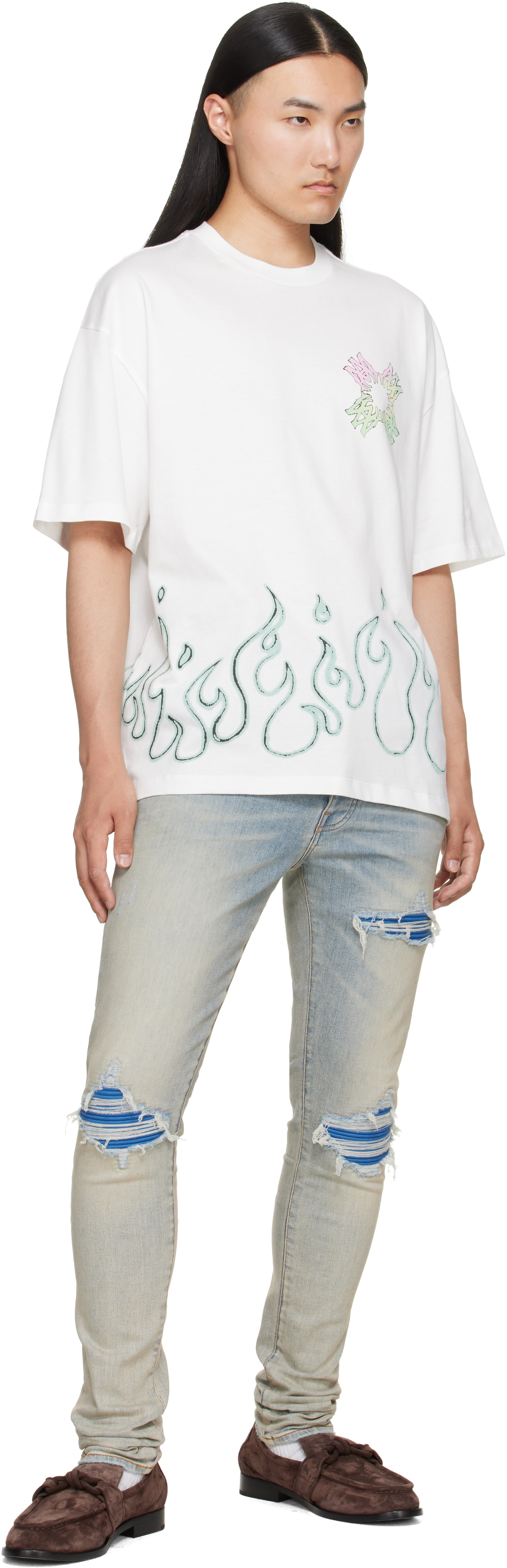 AMIRI: ホワイト MA Quad Flames オーバーサイズ Tシャツ | SSENSE 日本