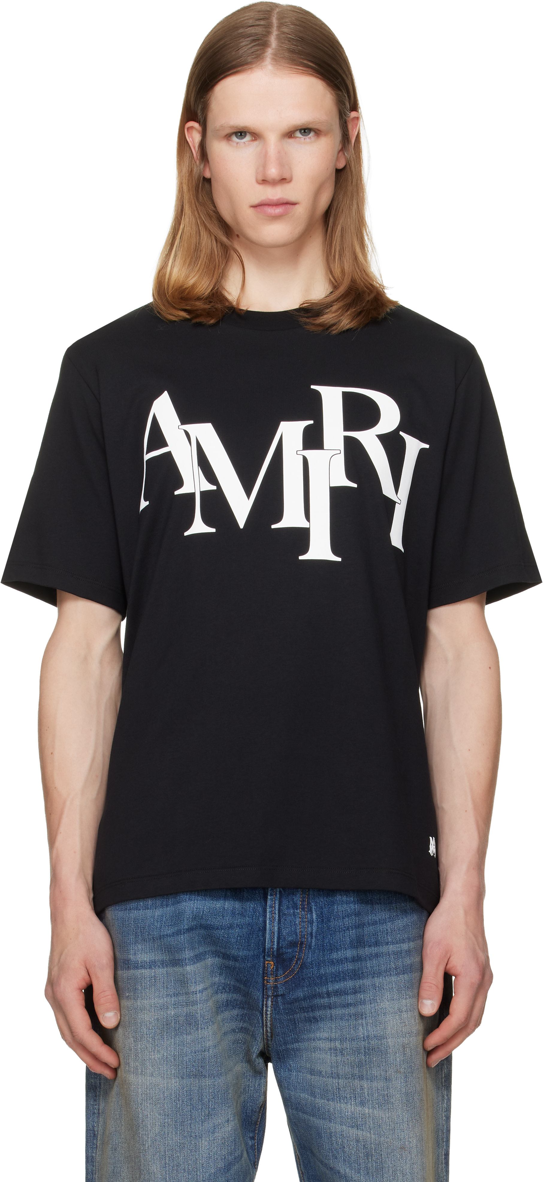AMIRI: ブラック 'AMIRI Staggered Logo' Tシャツ | SSENSE 日本