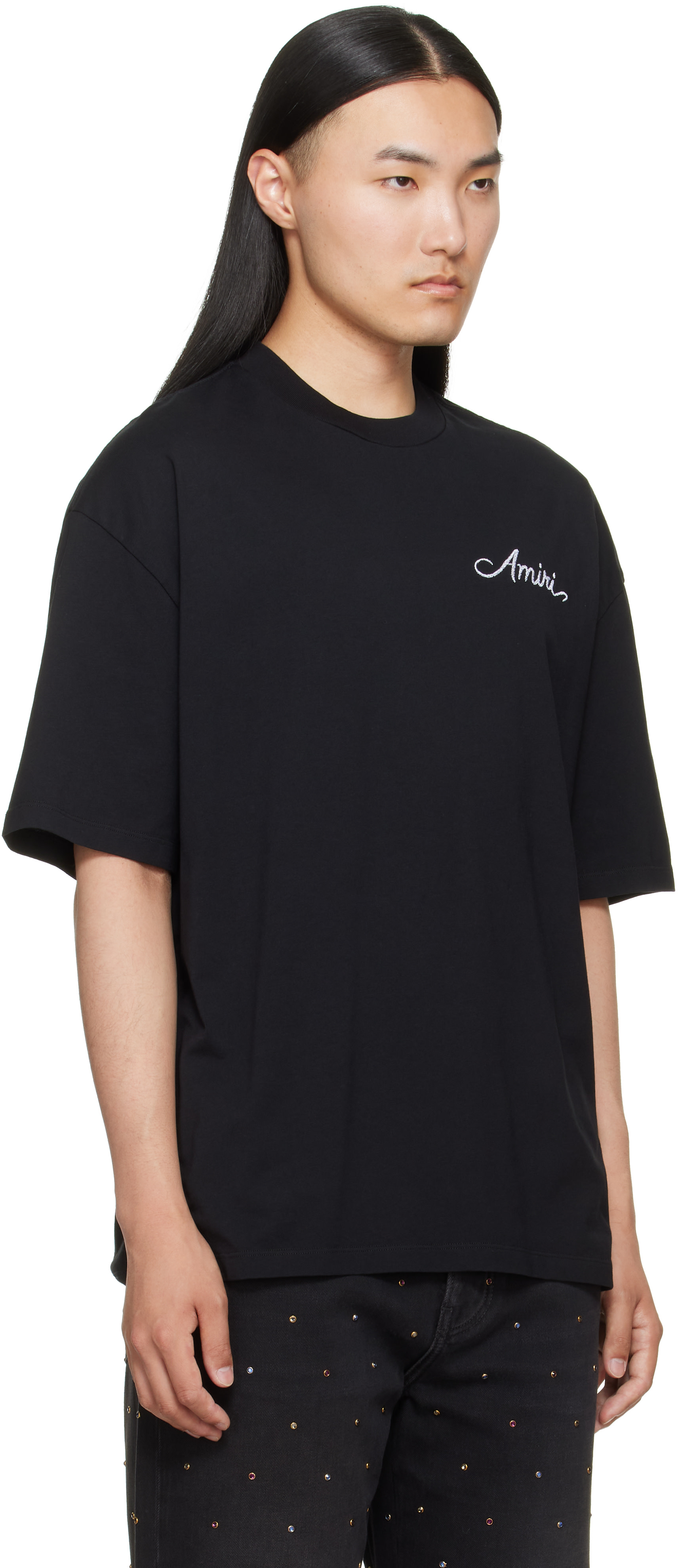 amiri ダメージボーダー　macra AMIRI: ブラック MA Quad Checkerboard オーバーサイズ Tシャツ