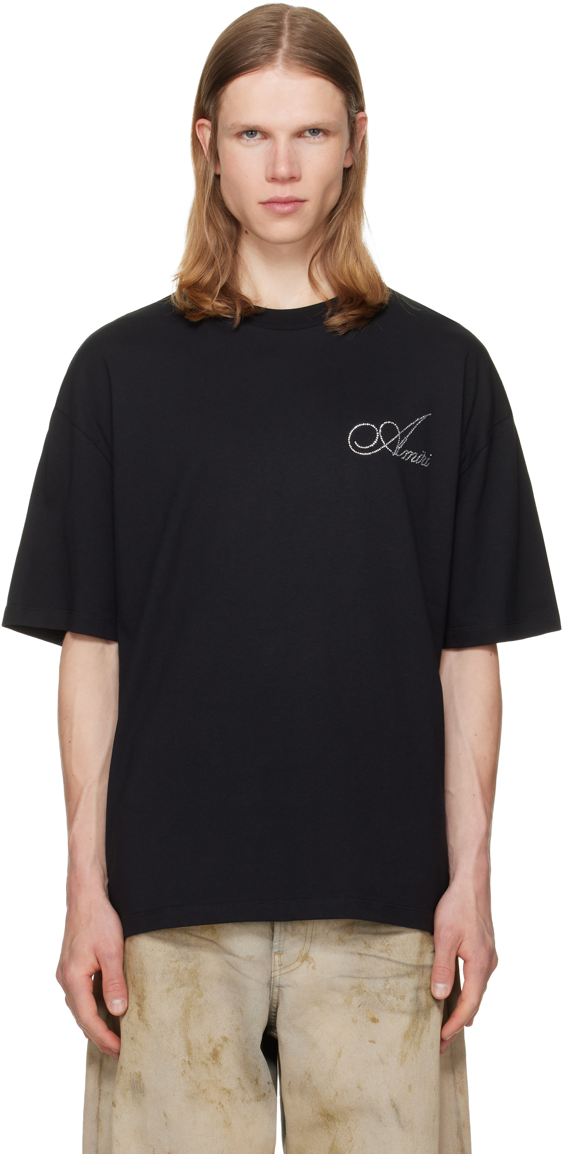 AMIRI - ブラック Crystal Amiri Script オーバーサイズ Tシャツ