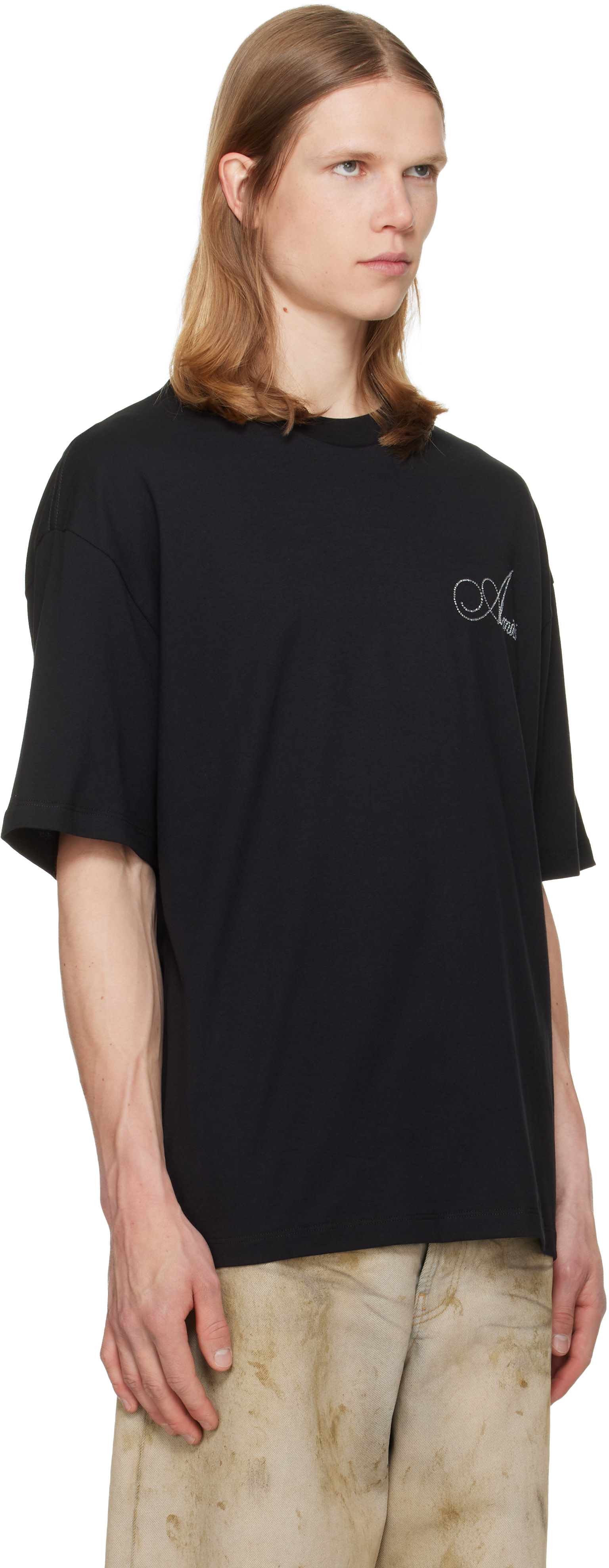 AMIRI: Black Crystal Amiri Script Oversized T-shirt | SSENSE